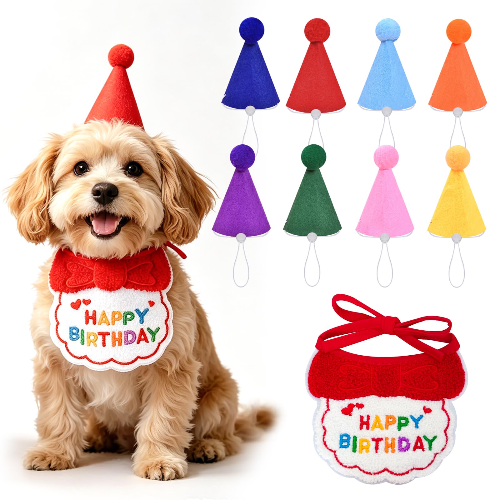 ZUYIST 10pcs Mini Party Hats for Dog, Cute Dog Party Hats with Bib