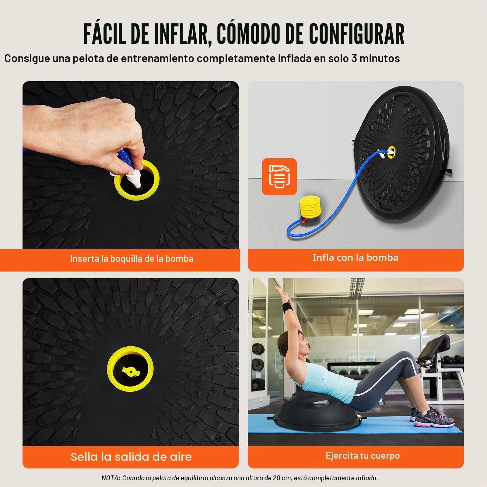 VEVOR Entrenador de media pelota de ejercicio, 23/26 pulgadas, pelota de estabilidad de 1500 libras, pelota de yoga con bandas de resistencia y bomba de pie, pelota de fitness de fuerza para gimnasio