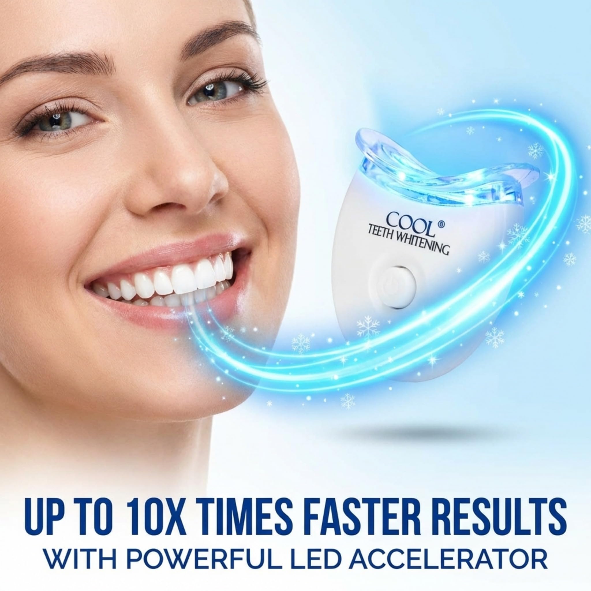 Cool Teeth Whitening (2) bandejas y (1) acelerador de luz LED azul para blanquear más rápido 1 par de termoformado moldeable termoformado boca blanqueador dental bandejas blanqueador dental