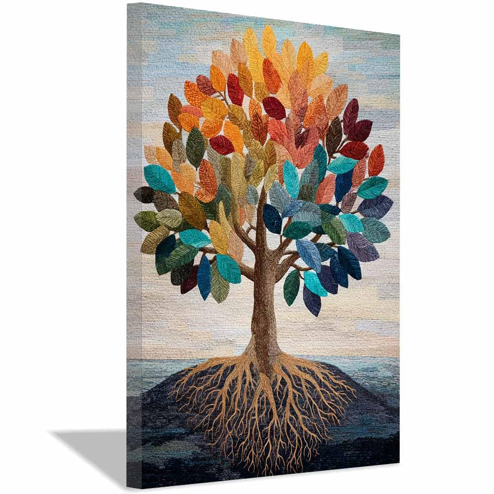 HOQIU Tree Wall Art Cosmic Green Worldtree artwork, home canvas prints, for Bathroom Living Room Bedroom(Multicolor)-70x100cm Framed