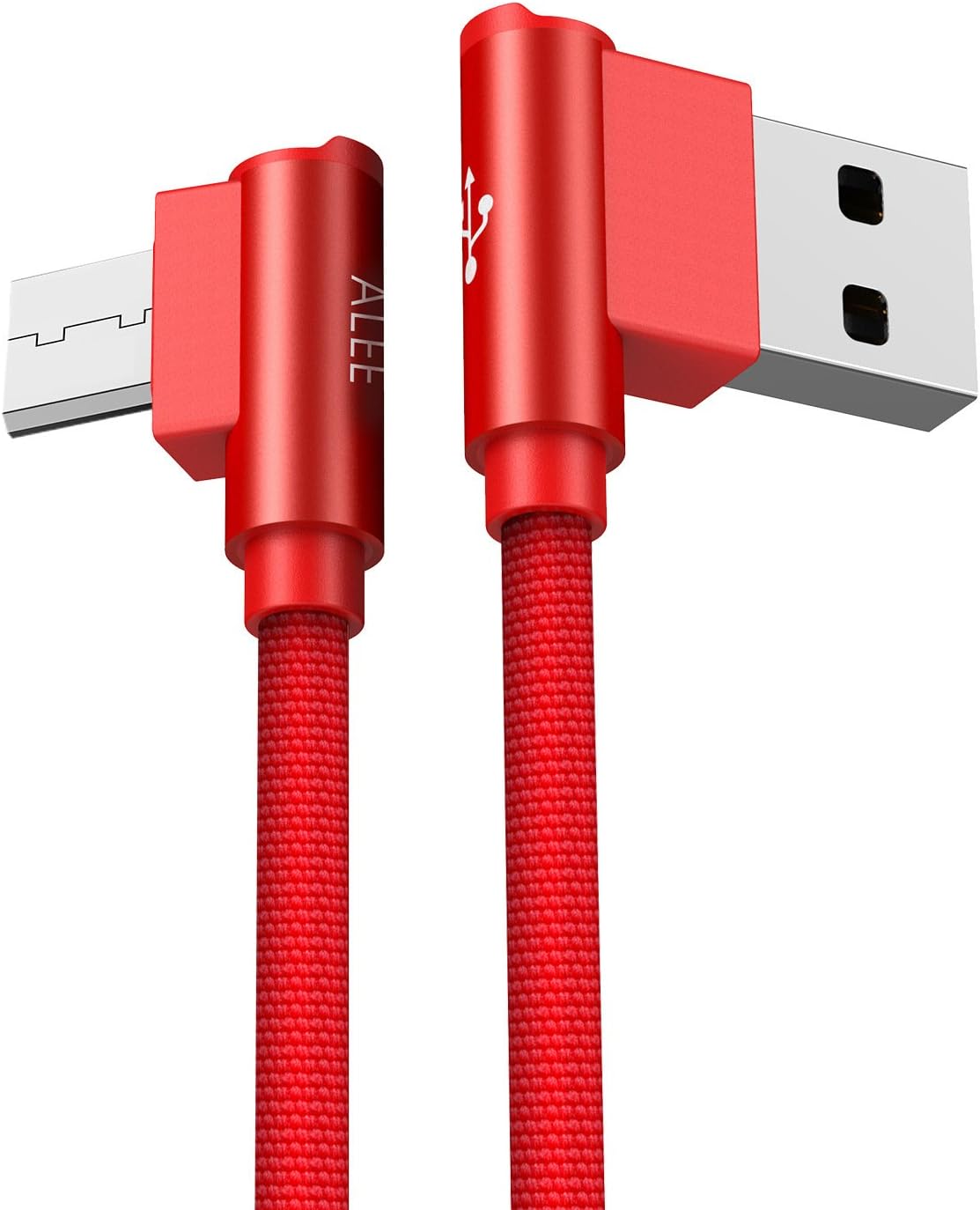 Micro USB Charger Cable, 0.4FT Nylon Braided Gaming Charging Cable 90 Degree Right Angle Data Charging Cord Compatible with Android, Samsung Galaxy S7/S6/S5, Moto G5, Kindle Fire 10, LG- Red