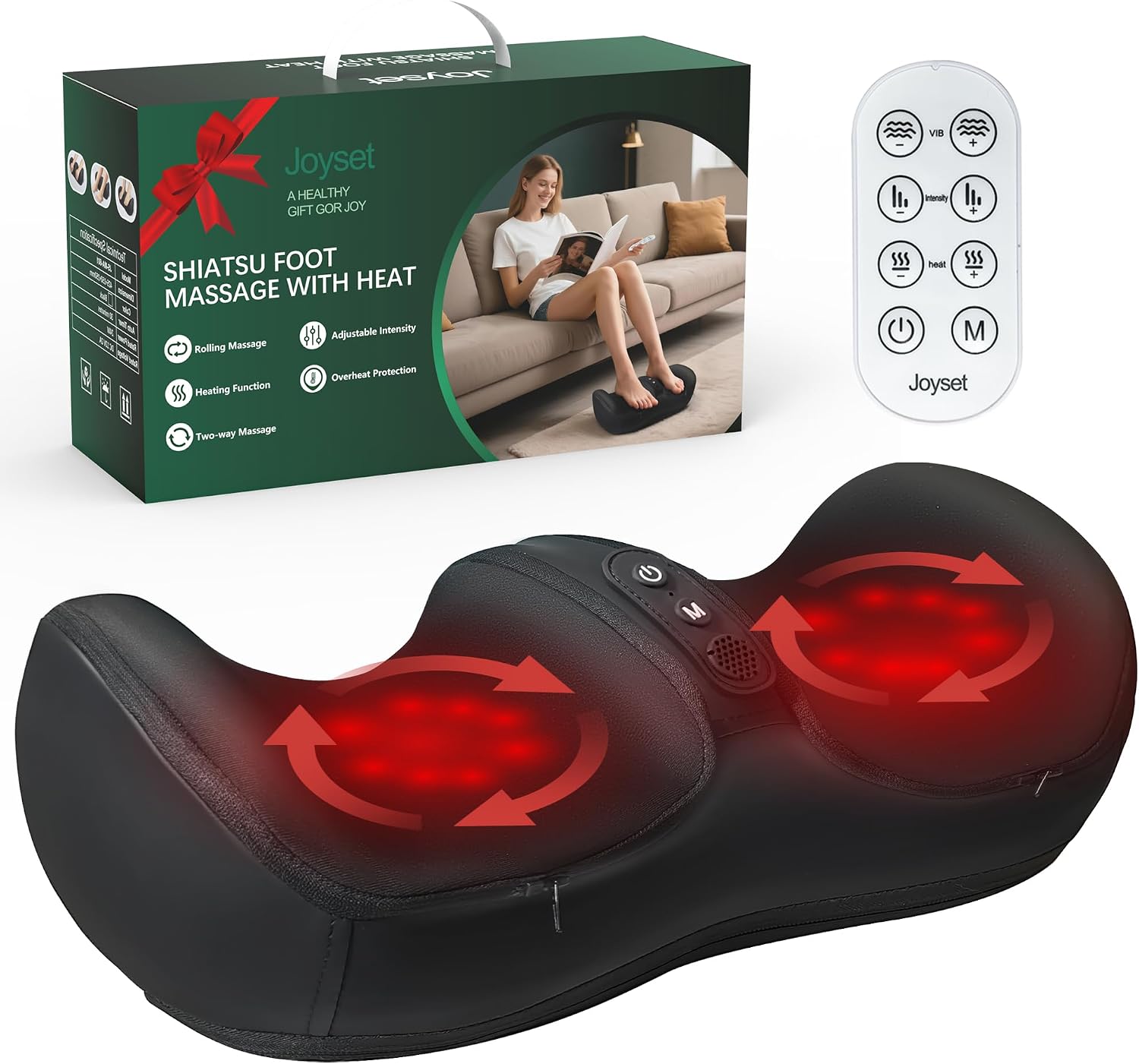 Joyset Foot Massager with Heat, Shiatsu Roller for Feet and Calves | Compact Foot, Calf, Arm, and Ankle Massager with Kneading Rollers, Heat, Vibration, Remote Control, and 30-Minute Auto-Off