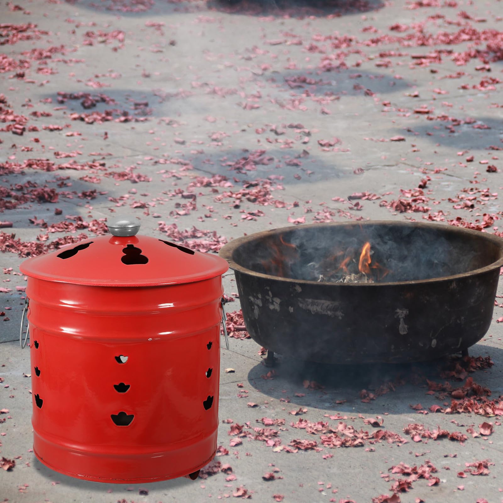 Bucce Inceneritore in Smalto Rosso per Carta, Uso Esterno | Stile Creativo, Lavorazione Curata, Struttura Robusta, Adatto a Rifiuti e Offerte Stile Casuale