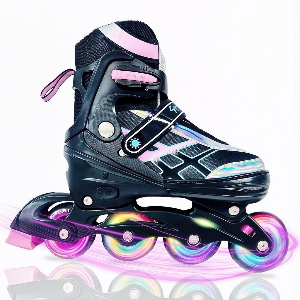 Adjustable Inline Skates for Kids and Teens Ages 4-16, All 8 Wheels of Inline Roller Skates Light Up, Safe and Fun Illuminating for Outdoor Indoor