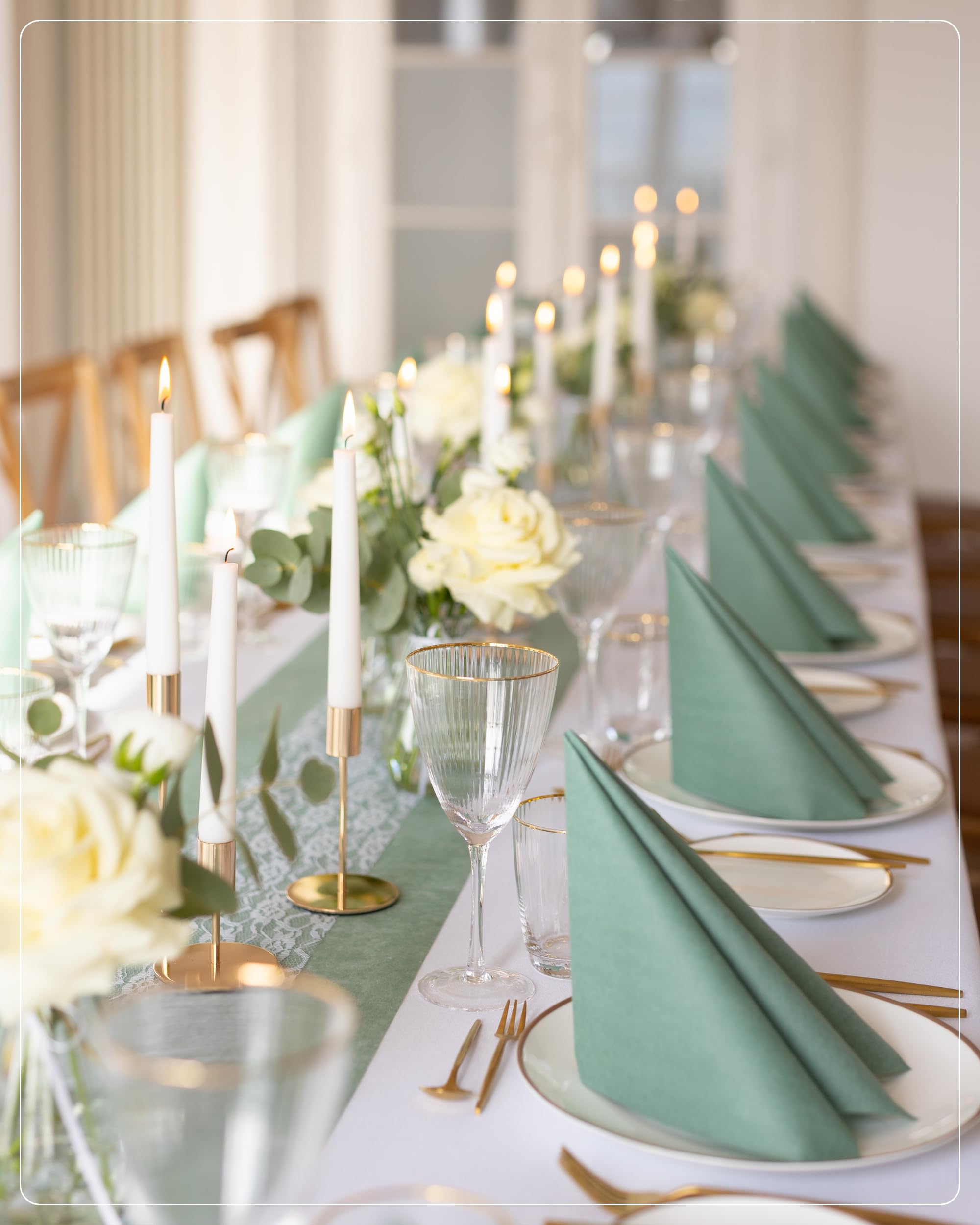 100%Mosel Serviettes en airlaid, 50 Pièces (40 x 40 cm), en Vert Eucalyptus | Aspect tissu – Déco de table premium pour mariage, communion, baptême & anniversaire