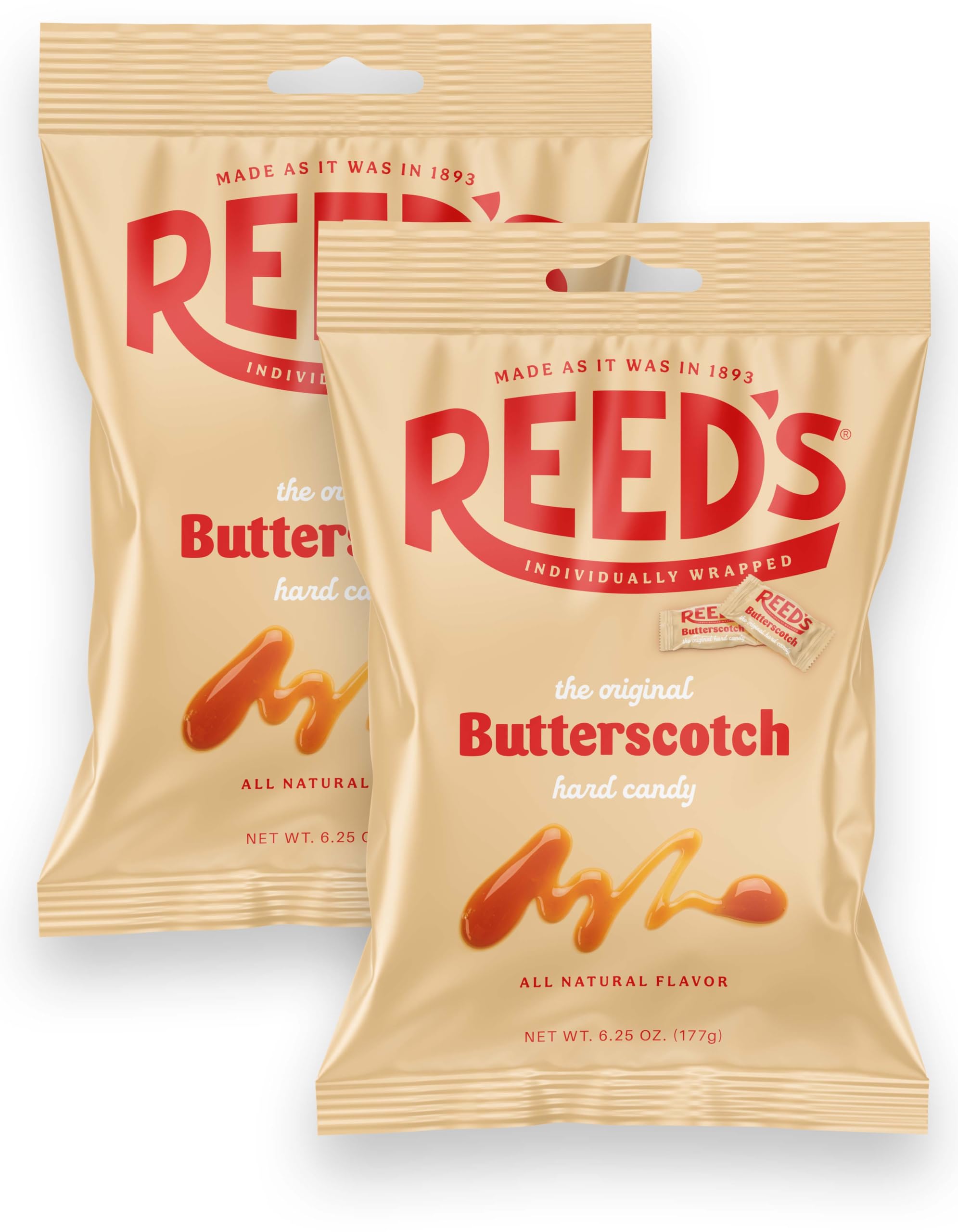 Reed’s Butterscotch Candy, 6.25oz Bag (Pack of 2) Individually Wrapped Butterscotch Hard Candy, The Hampton Candy Company