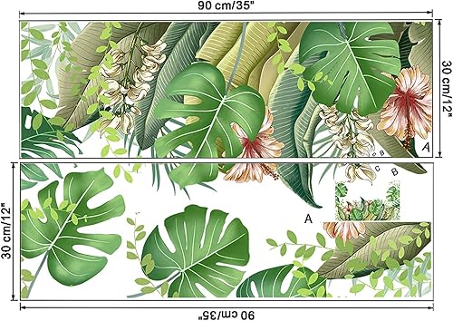 Miniatura 7 de Calcomanías de pared de hojas de palmera tropical, calcomanías de pared de hojas verdes, vinilo de plantas verdes, decoración artística para sala de