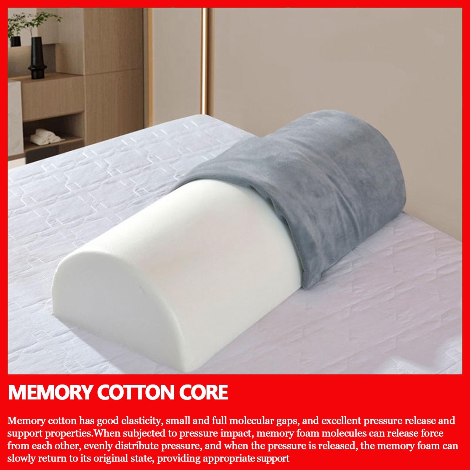 Traversin Demi-Lune Grand Format YANGHX - Coussin Ergonomique En Mousse Mémoire De Forme Rose Pour Cou, Dos, Genoux Et Lombaires
