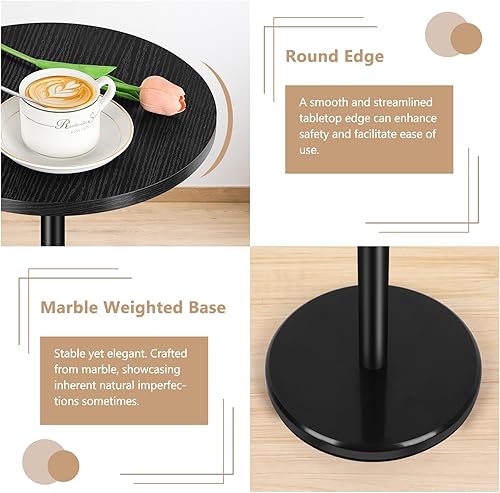 Miniatura 4 de Mesa de bebida negra pequeña redonda con pedestal con base de mármol, mesa de cóctel moderna para patio, sofá, silla, color negro