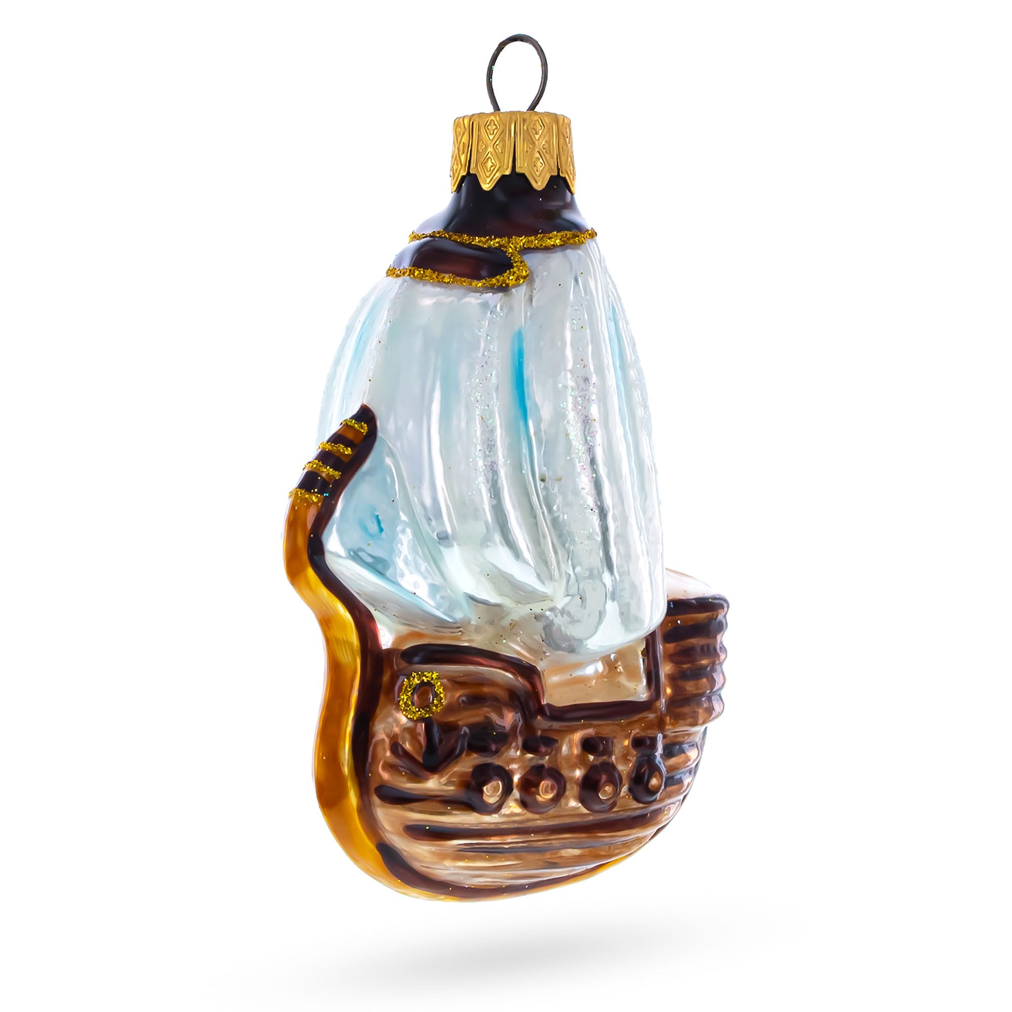 Voilier blanc de Noël décoration sapin verre BestPysanky