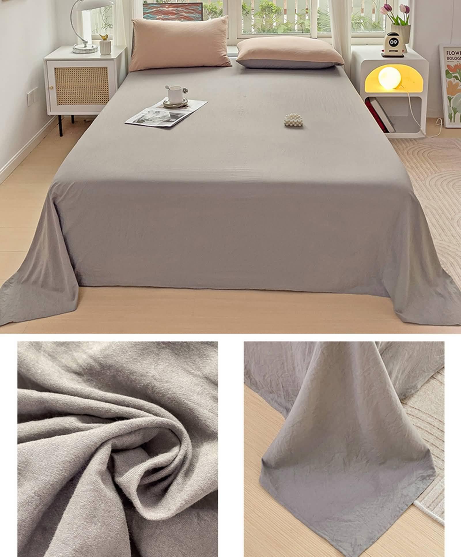 Completo Lenzuola Singolo con 2 Federe,230 x 245 CM,Tinta Unita Cotone Lenzuolo Sotto Singolo Grigio Chiaro