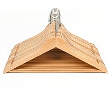 Premium Wooden Hangers 20 Pack - Heavy Duty Wood Hangers with Non-Slip Pant Bar for Suits, Shirts, Coats - 360 Rotatable Hook, Durable Closet Organizer Natural, 17.5" x 9.4"