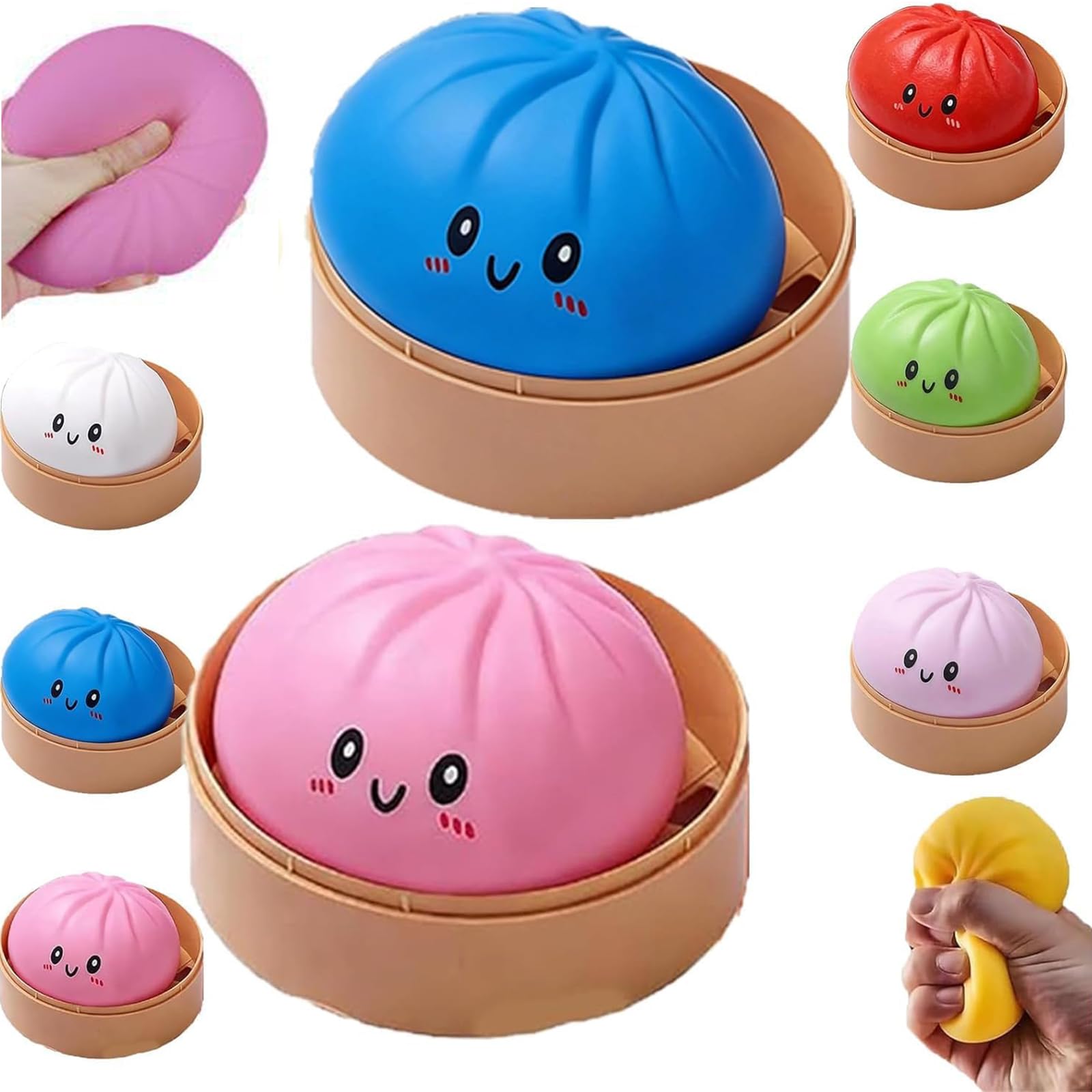 Mystery Dumpling Squishy, 4 Inch Jumbo Dumpling Stress Ball, Squishy Bun, Anxiety Relief Fidget, Soft Squeeze Decompression Dough for Adults Classroom Prizes & Party Favors (Pink) — view 15