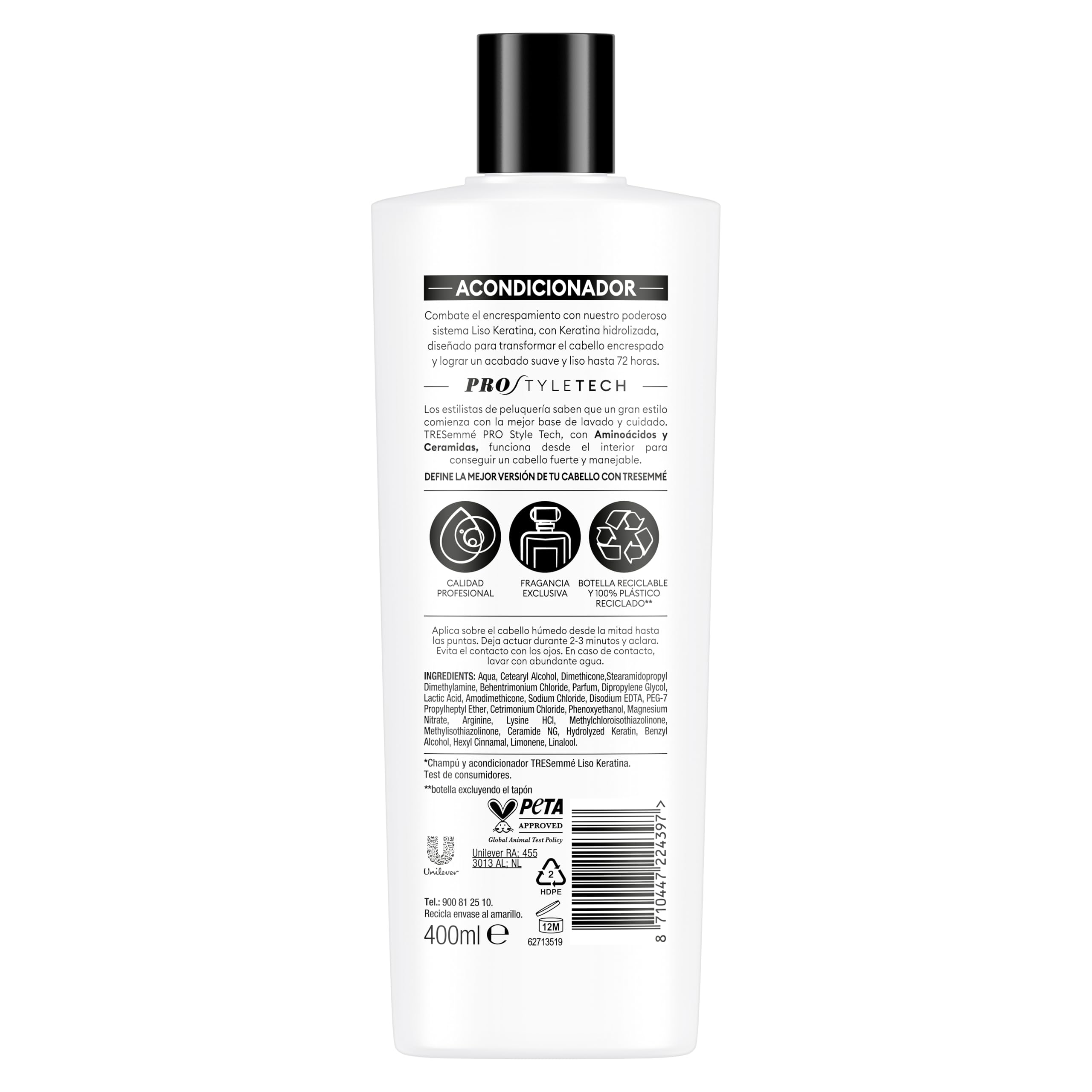 TRESemmé Acondicionador Liso Keratina para pelo encrespado o dañado con aceite de Marula y Keratina - Pack de 6 x 400ml