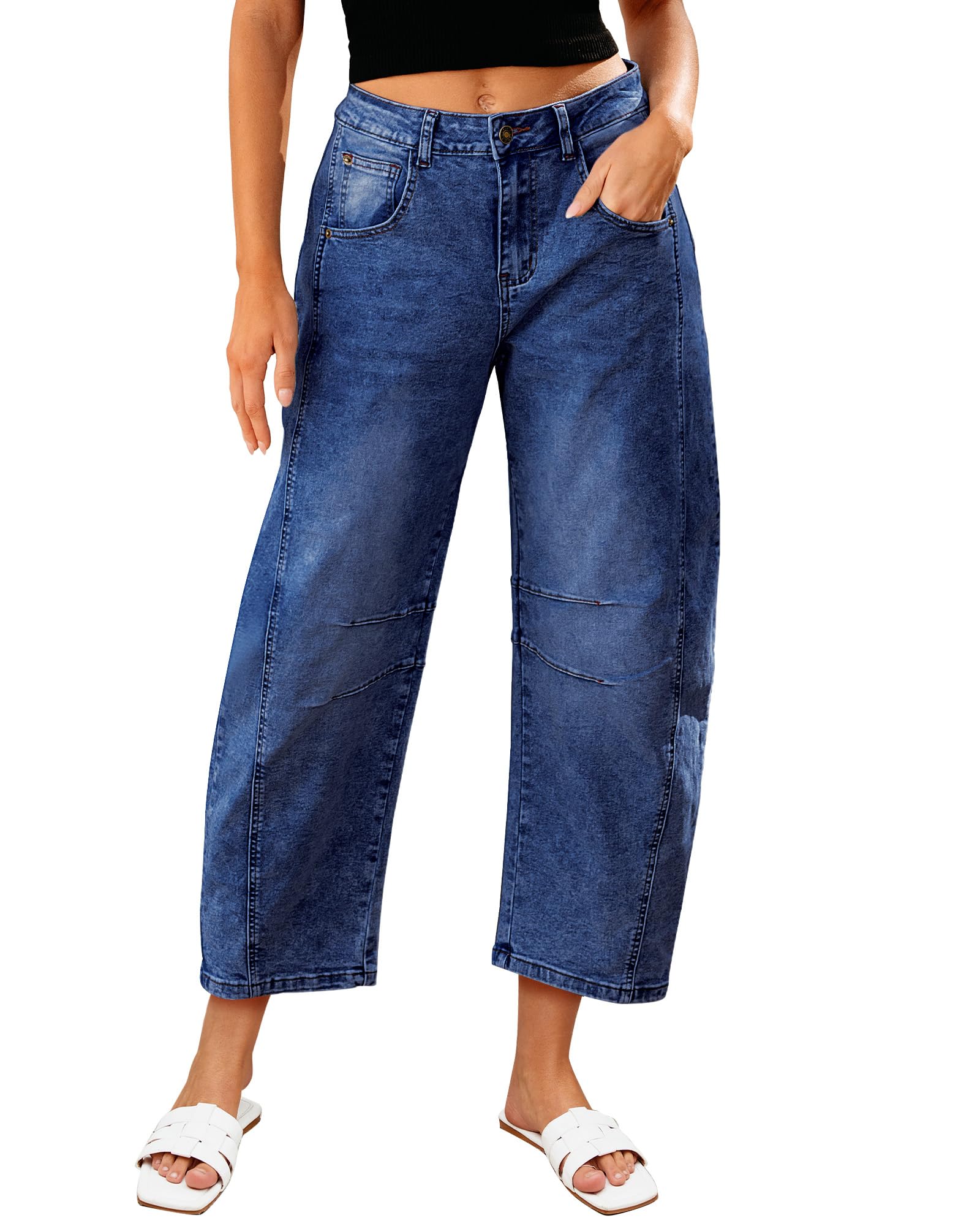 LookbookStore High Waisted Stretchy Jeans for Women Womens Jeans Ankle Length Going Out Pants Classic Blue Size Large Size 12 14