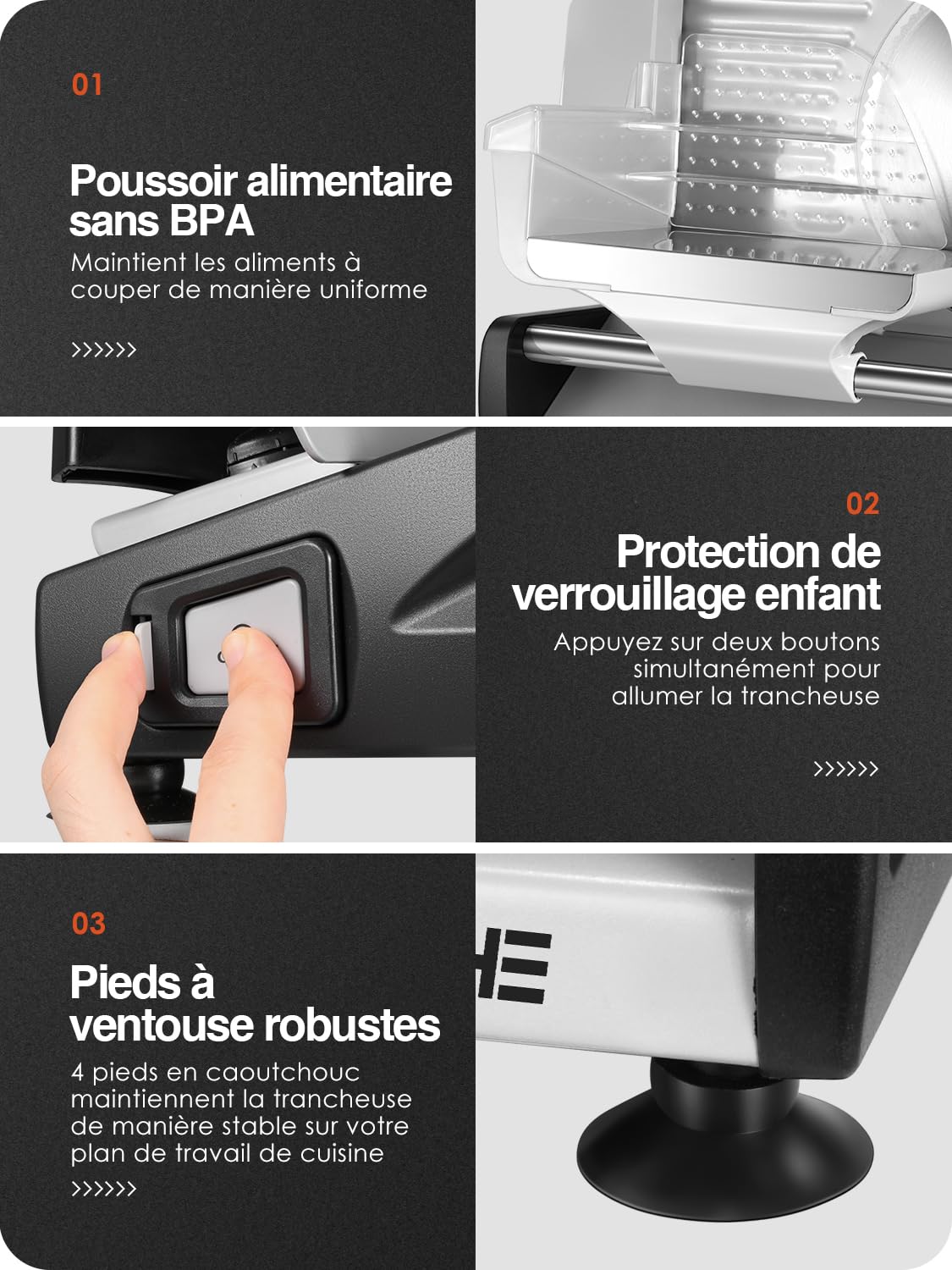 Trancheuse Électrique 250W Lames Lisse et Dentée 19 cm Épaisseur Réglable 0-15 mm Verrouillage Sécurité