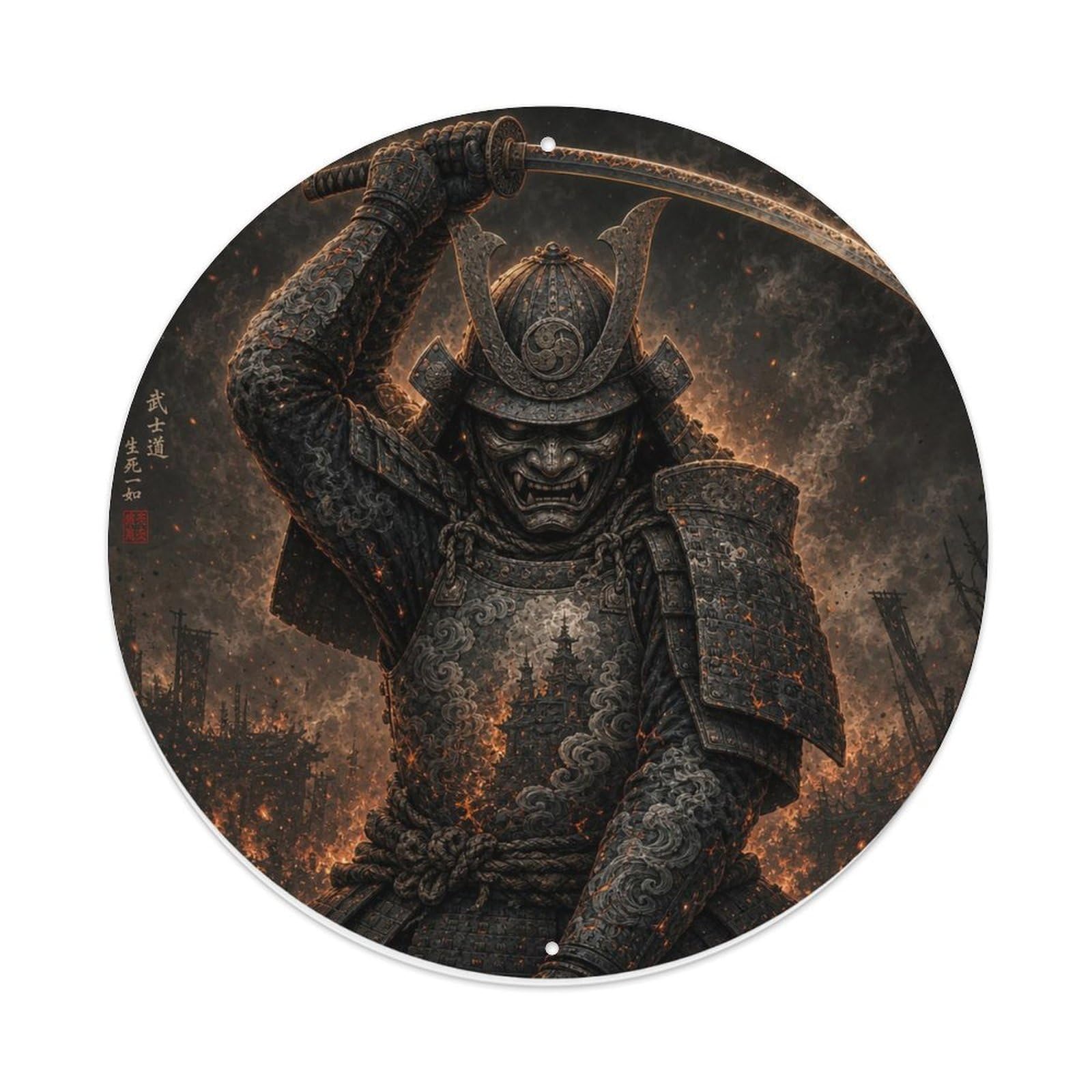 Okngb Style Shrine Charcoal Ash Downward Slash Ready Blade Mark Metal Tin Sign Plaque Wall Decor For Cafe, Man Cave, Club Bar, Office, Home Garden Round Metal Poster 8X8inch