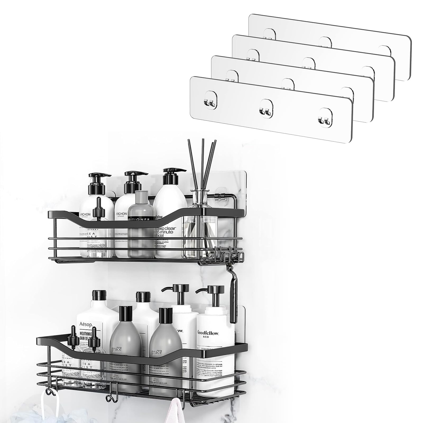 Orimade Black Shower Caddy Bundle with Adhesive Replacement Strip