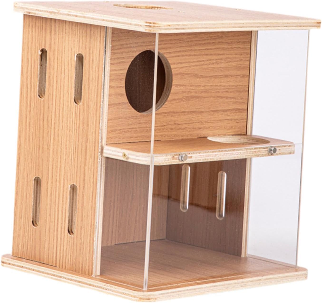 Wood Hamster House Hideout 2 Layer Habitat Decor for Small Pet Dwarf Hamster