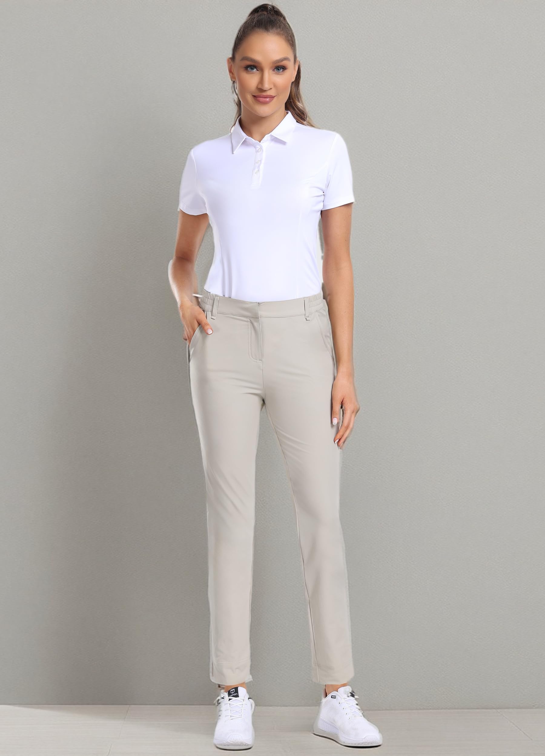 Hiverlay Damen-Golfhose, Stretch, Arbeitshose, Knöchel, mit Taschen, schnell trocknend, gerade, Business, Freizeit, Wanderhose