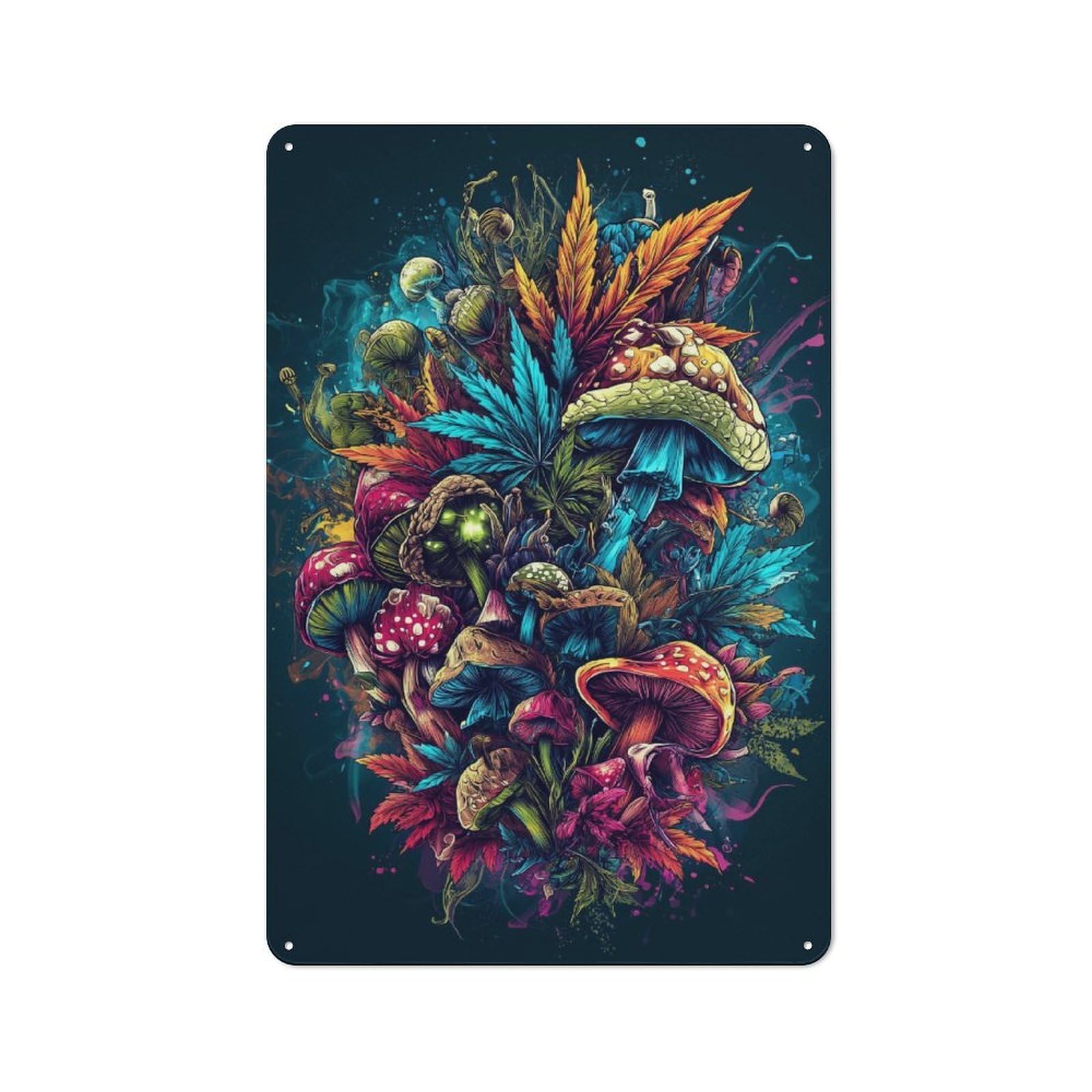 Junmoney Vibrant Mushroom Fantasy Metal Wall Sign 30X20cm Featuring For Workshop Wall, For Makers And Diy Enthusiasts