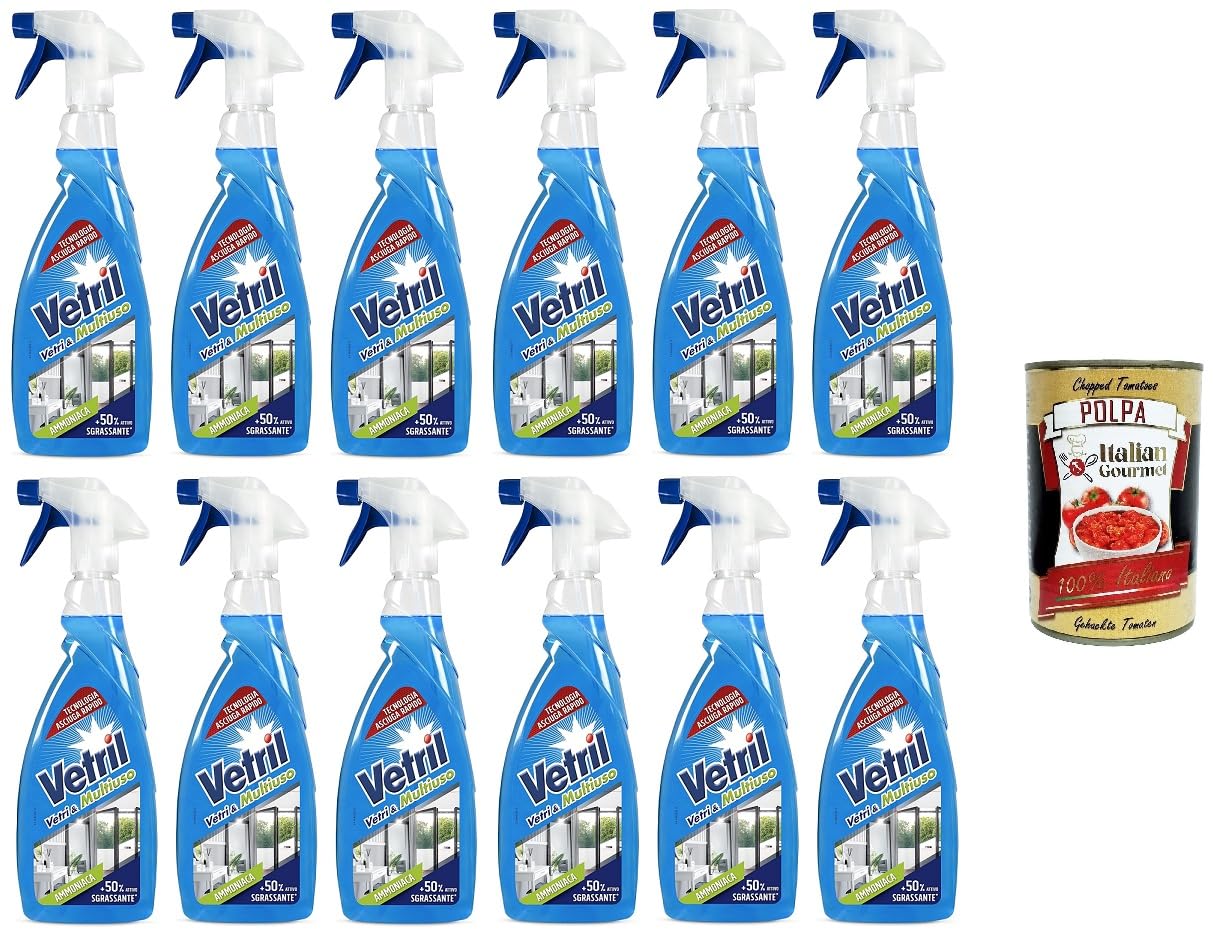 Vetril - Spray limpiador de superficies con amoniaco, efecto desengrasante y brillo sin rastros, 650 ml+ Italian Gourmet Polpa 400 g