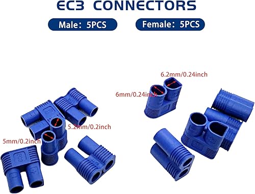 Miniatura 5 de T-Plug XT60 EC3 Conectores adaptador macho y hembra con tubo termorretráctil y cable de silicona 14AWG para batería RC Lipo Control electrónico de