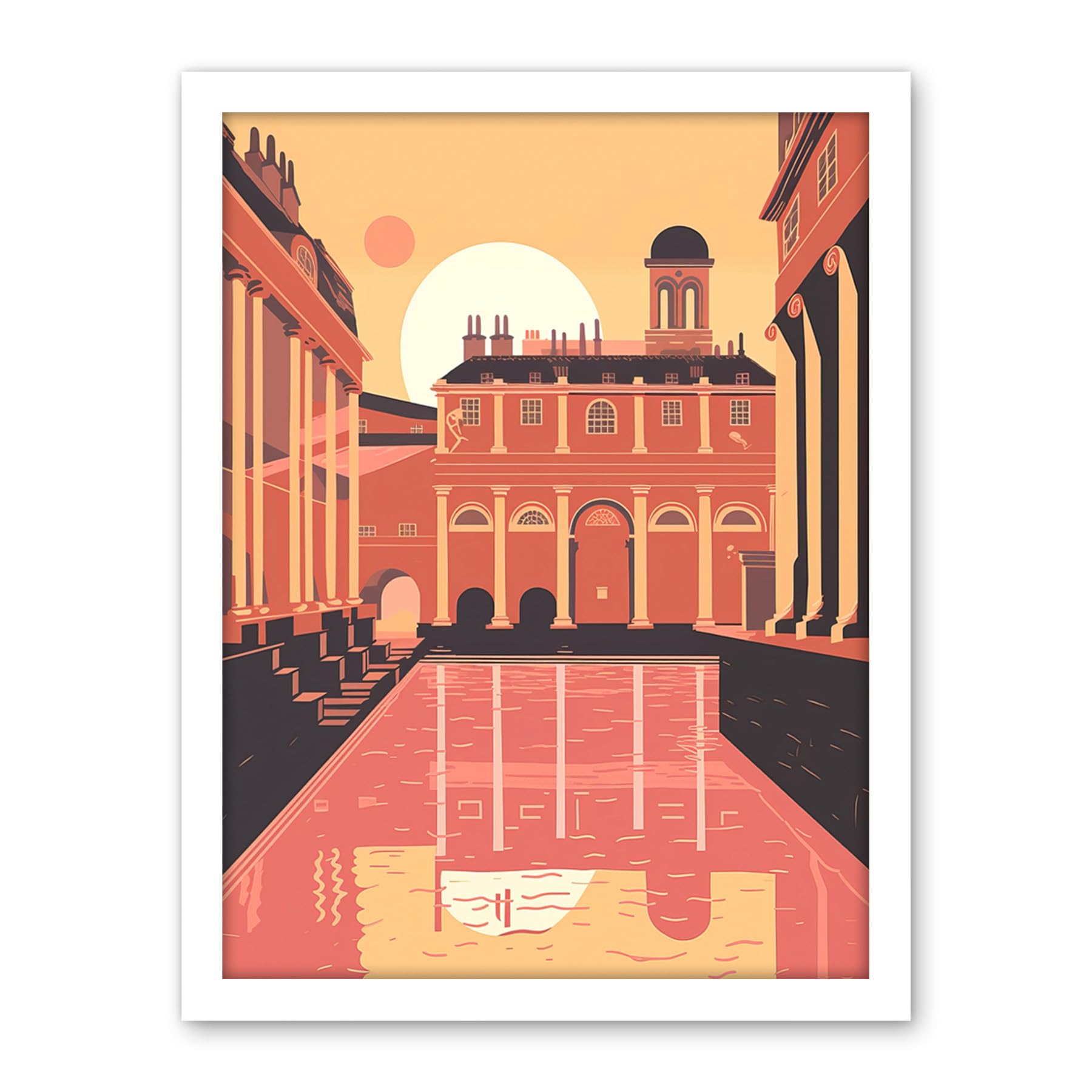 Artery8 Roman Baths Georgian Architecture Illustration Artwork Framed Wall Art Print 18X24 Inch