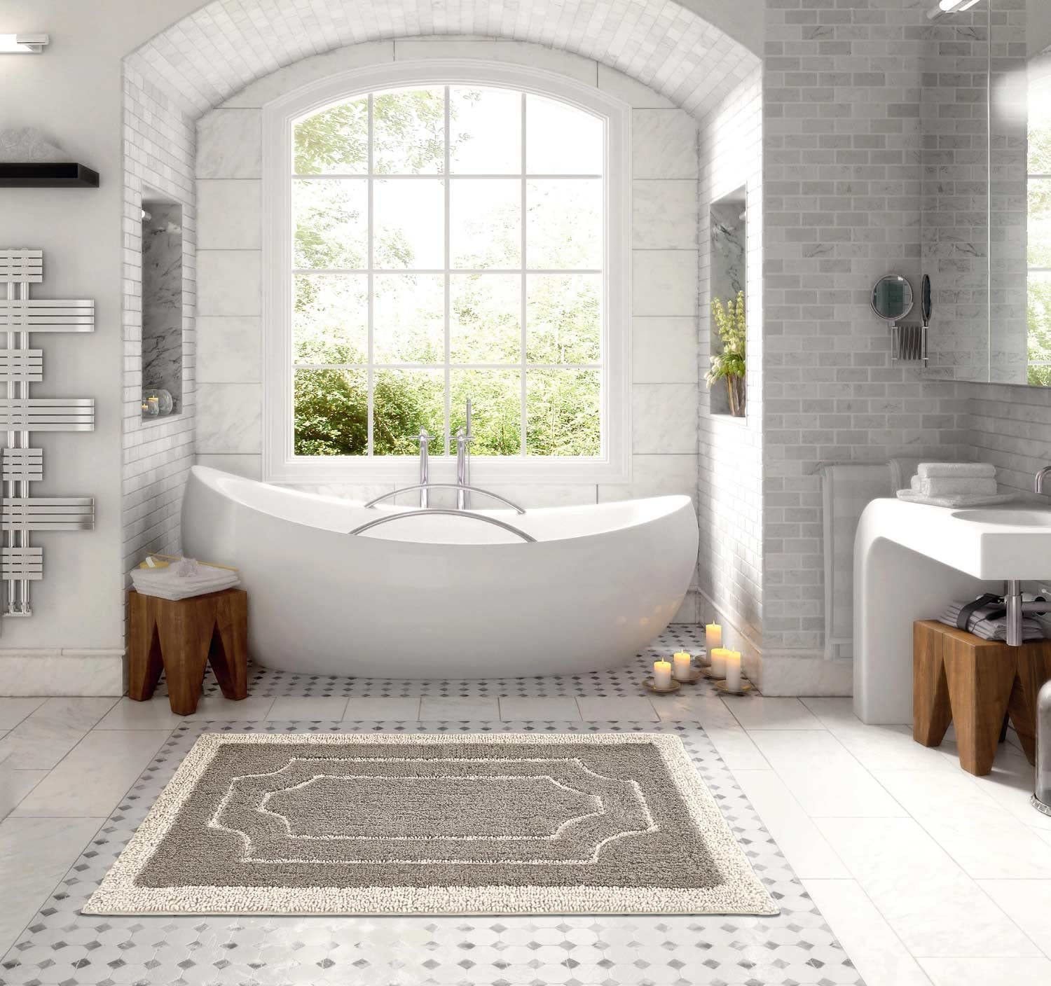Casatessile Tappeto Bagno Antiscivolo in Cotone Iris Scendidoccia Assorbente E Lavabile in Lavatrice. - Azzurro, Set 3 Pezzi