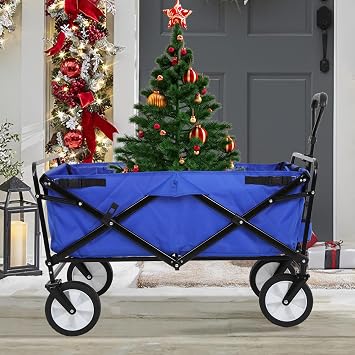 Collapsible Wagon with Wheels, Portable Wagons Cart Foldable Wagon with Large Capacity-330 LBS Capacity, All Terrain Sports Wagon Cart Utility Wagon for Grocery Camping Shopping Beach Garden, Blue