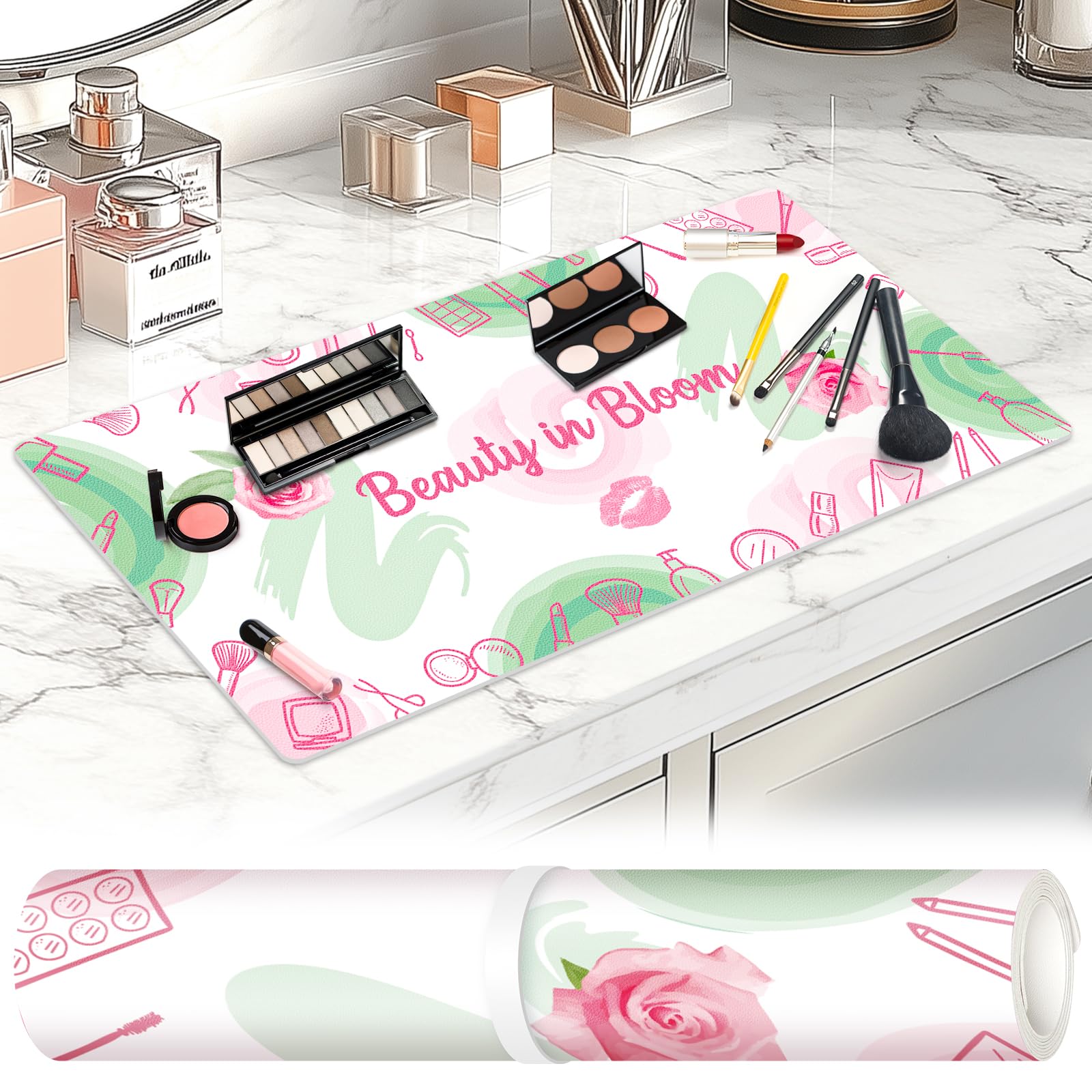 Tappetino da trucco in pelle sintetica (cartone animato bianco)