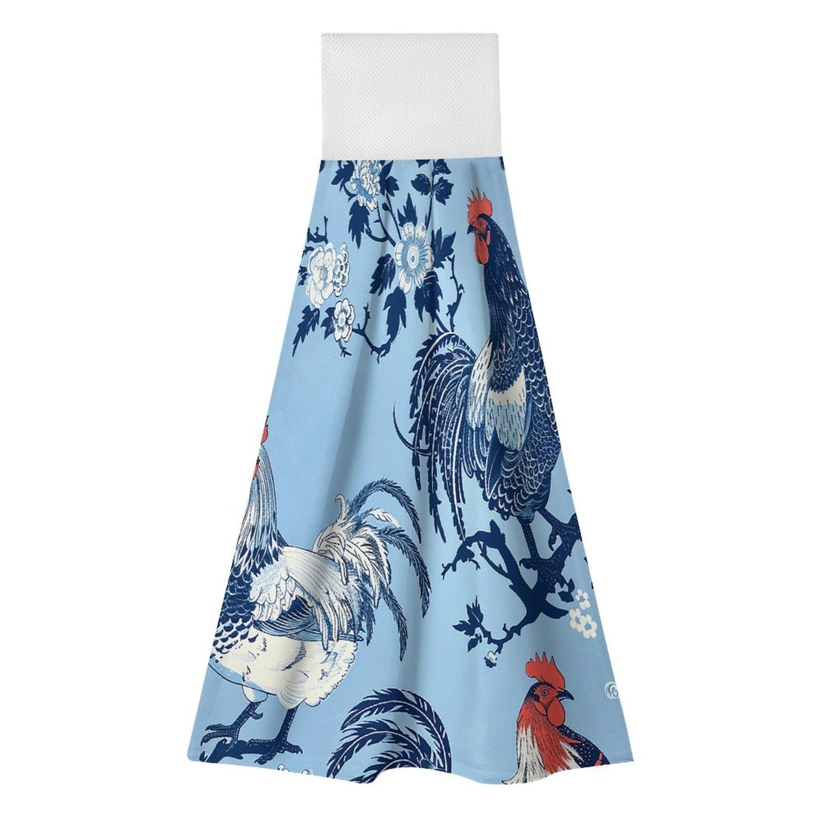 BTCOWZRV Chicken in Blue Style Hanging Kitchen Towels with Loop, 2 PCS Luxury Hand Towels for Bathroom, Soft Microfiber Absorbent Face Towels Quick Dry Cleaning Cloths for Kitchen Dish Towels