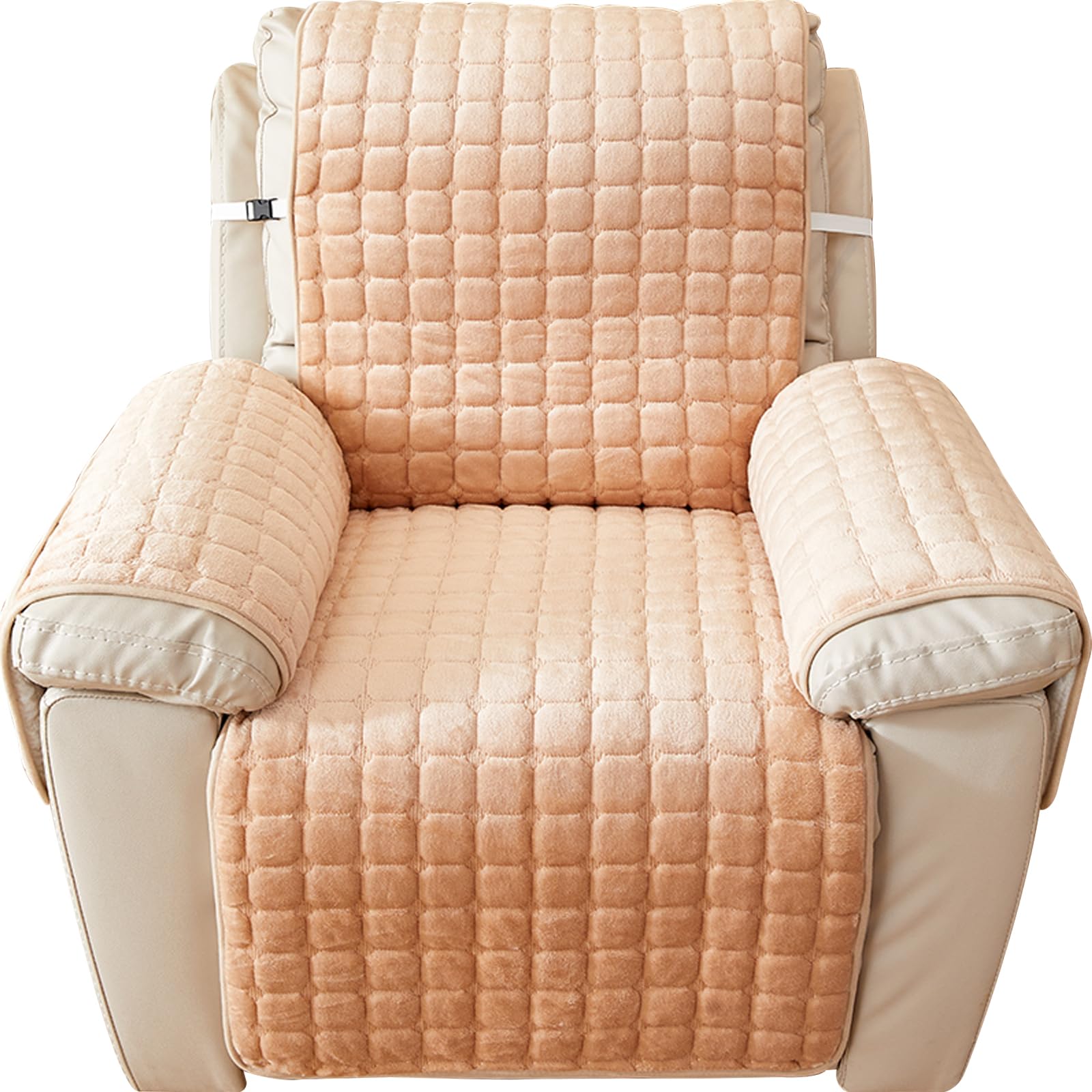 Copripoltrona Peluche 1/2/3 Posto con Braccioli, Copridivano con Tasche per Poltrona Reclinabile Elettrica Copri Divano Antiscivolo Antimacchia AntiGraffio (Beige,2 Posti (116x190cm))