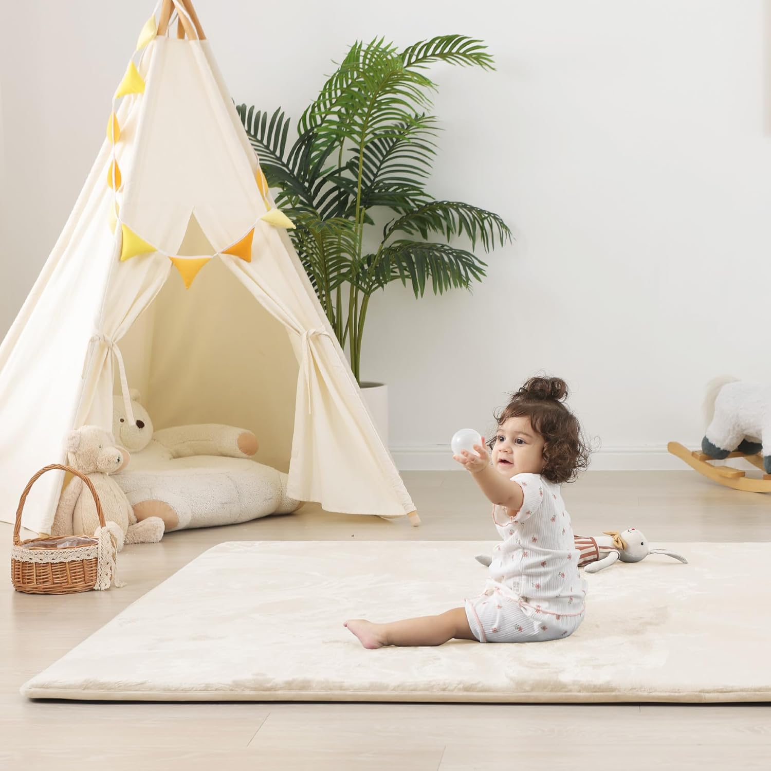 1.5" Thick Baby Play Mat for Floor, 59x79 Playpen Mat, Pro Soft Flannel Foam Mats Toddler Infant Kids Crawling for Nursery Rug Playroom Living Room Waterproof Easy Care Non-Slip (Beige) - Image 9