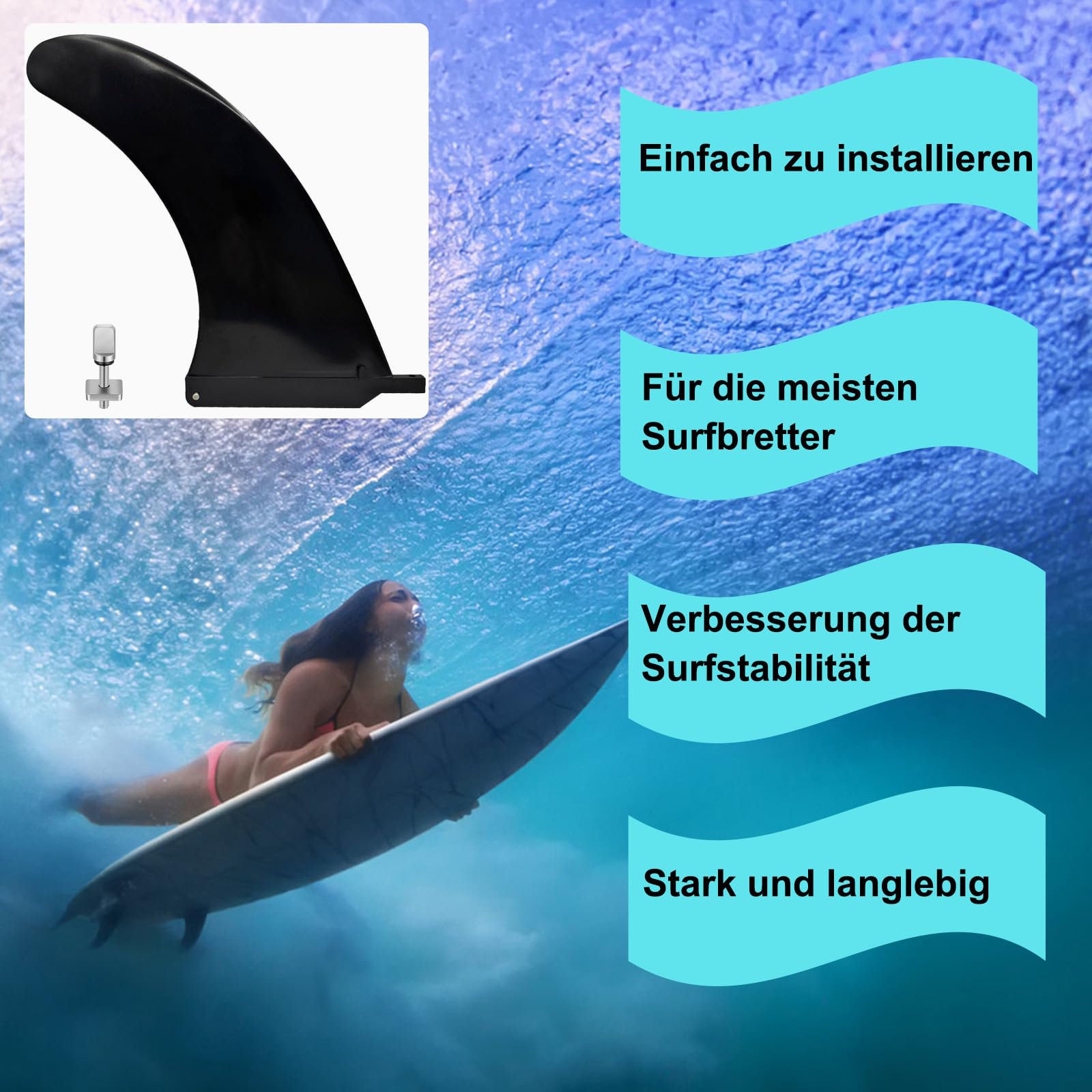 9 cali Universal Fit longboard & SUP Single Fin – Center Fin do deski surfingowej (nylon wzmocniony włóknem szklanym, bez narzędzi) – dla początkujących i profesjonalnych surferów (2 sztuki)