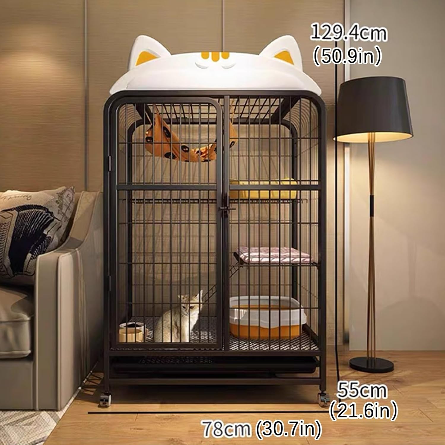 2/3 Tier Cat Cage, Large Cat Playpen, Cat Enclosures Indoor, Metal Kennels, Movable, Large Space, Breathable Iron Mesh, Pet Playpen(Black,Height50.9in)