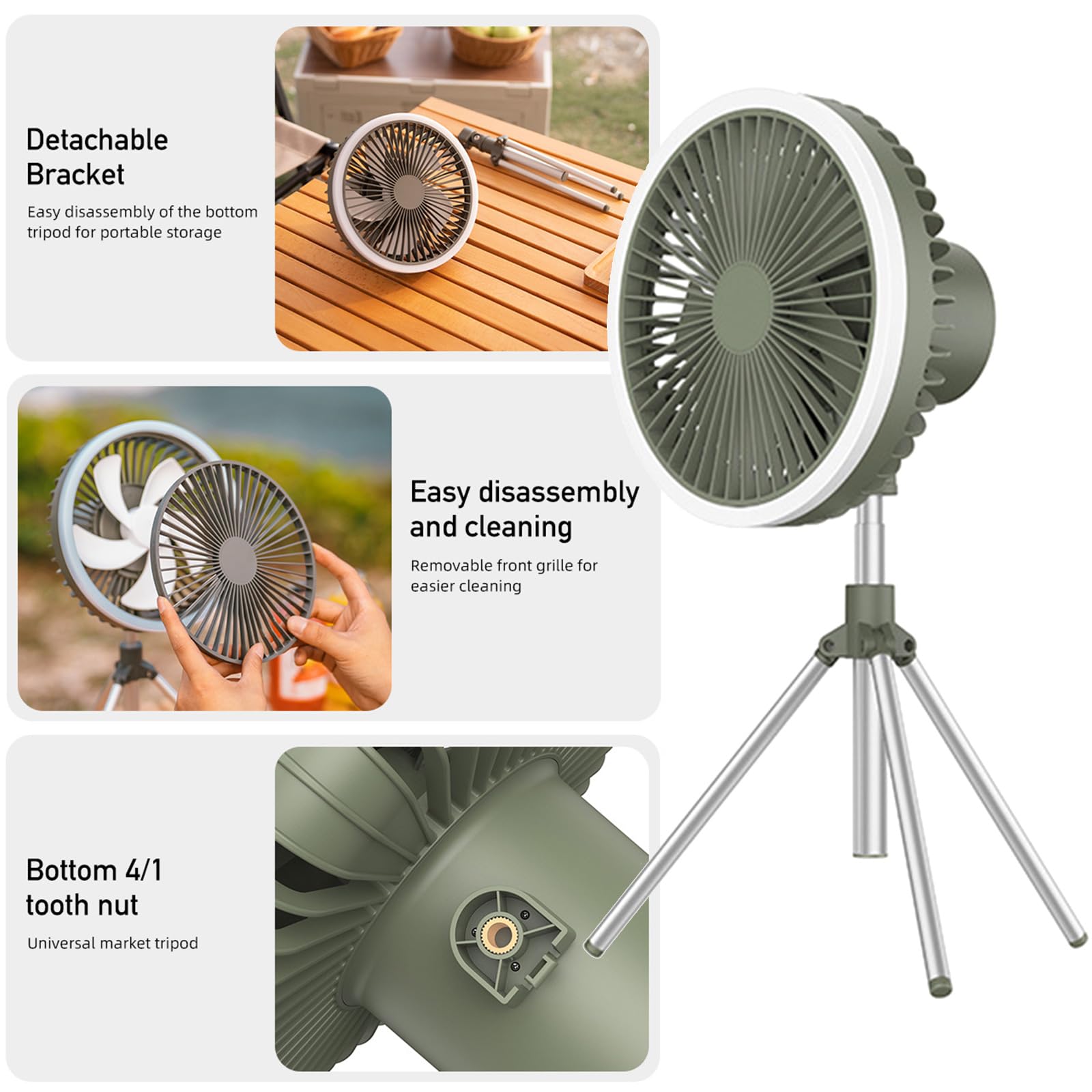 Ventilatore da tavolo con telecomando da 10000 mAh, ventilatore da soffitto con luce a LED e treppiede, per ragazzi e ragazze, per viaggi, vacanze, spiaggia