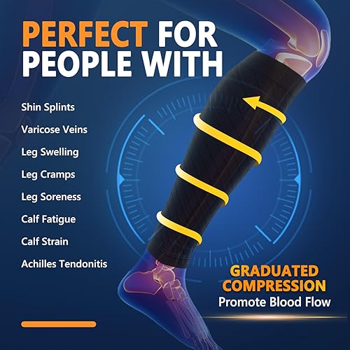 Miniatura 2 de 3 pares de mangas de compresión de pantorrilla para mujeres y hombres, manga de compresión de piernas para soporte para correr, espinilleras