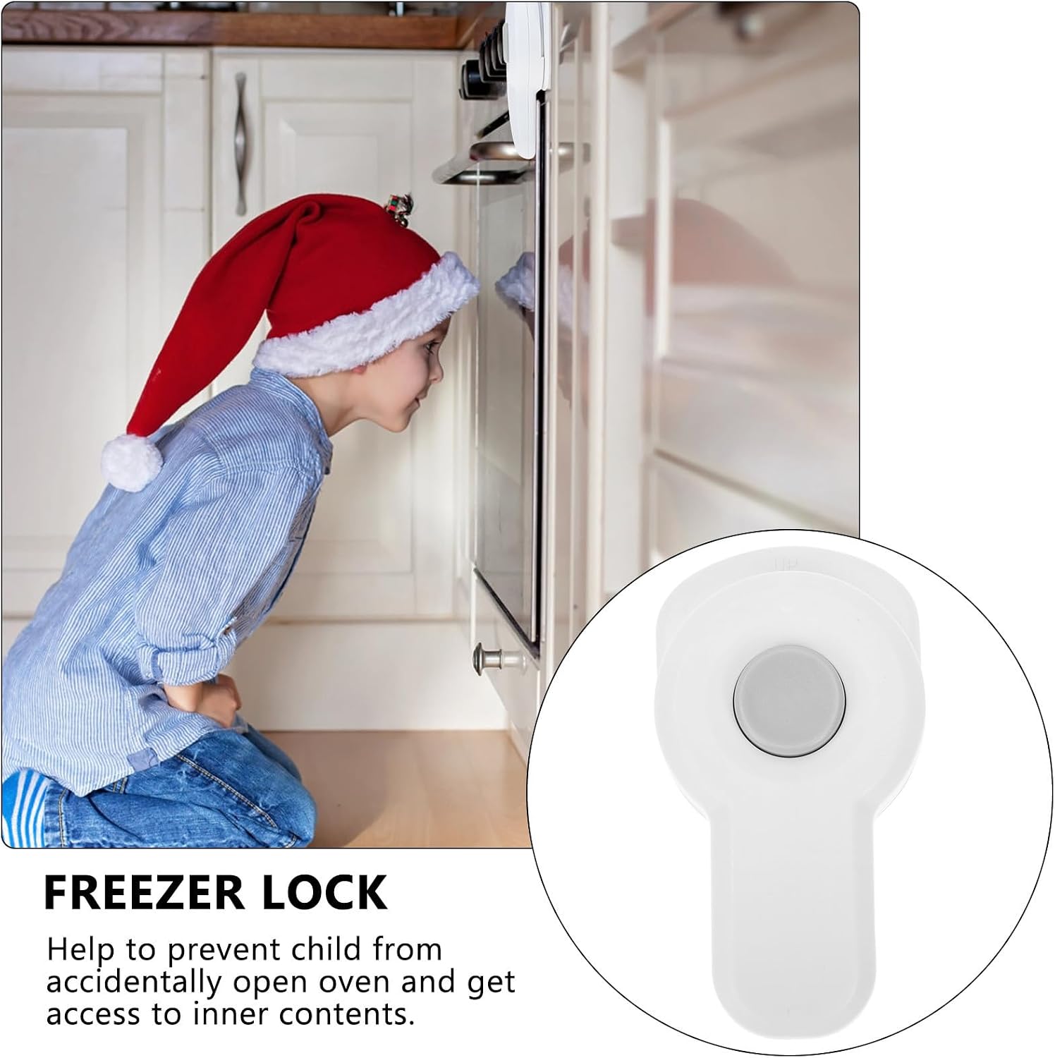 WOONEKY 2pcs Safety Oven Door Lock for Refrigerator and Baking Oven, White Abs Secure Cabinet Locks to Prevent Accidental Opening, for Home Use