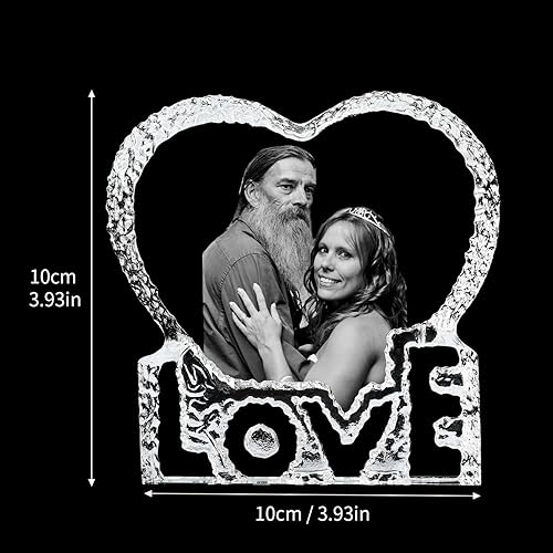 Miniatura 3 de Marco de fotos de cristal con tu propia foto y texto grabado, diseño de amor personalizado en forma de corazón, regalo de mesa, regalos de cristal