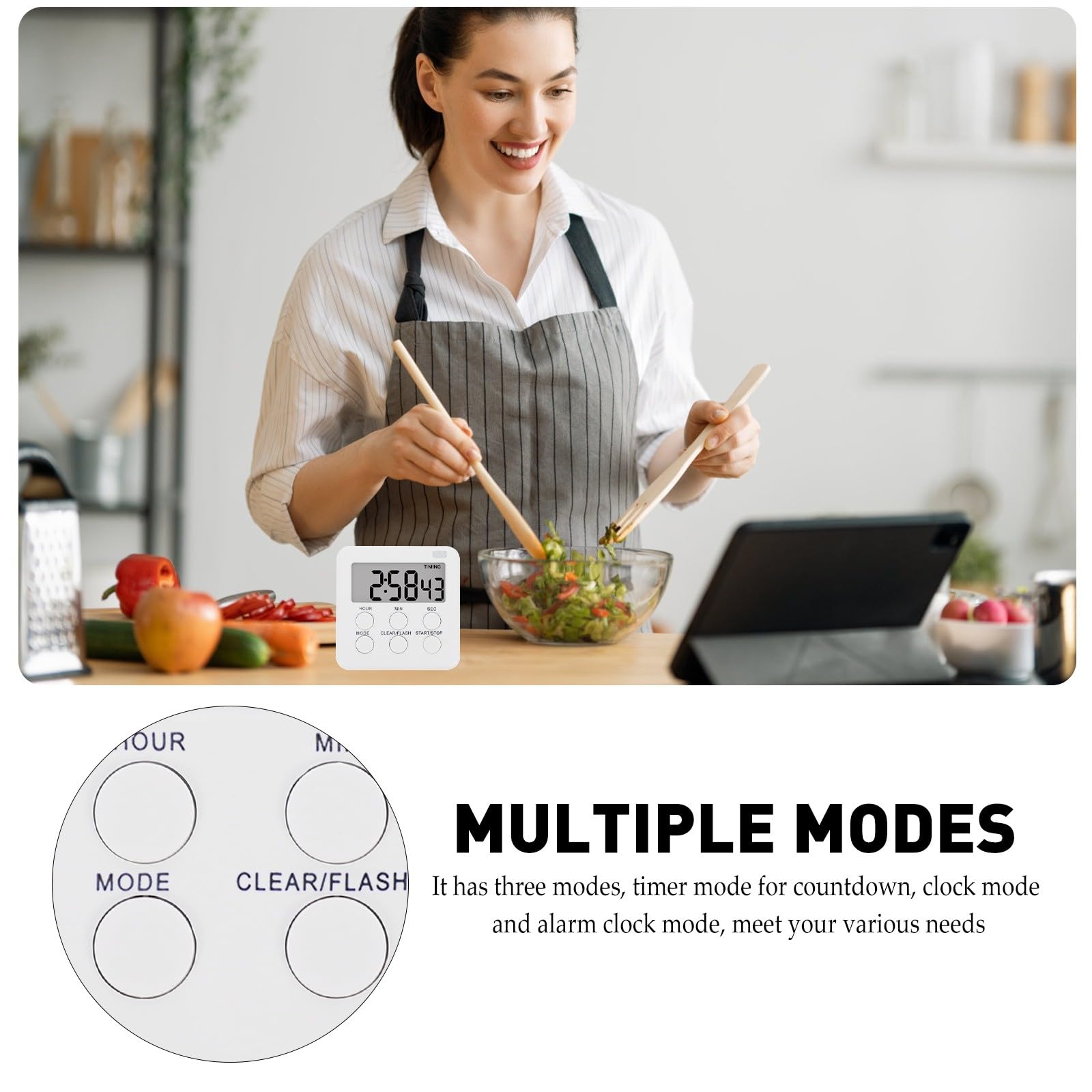 Minuteur Silencieux Numérique 6 Pièces en Abs Mode Horloge