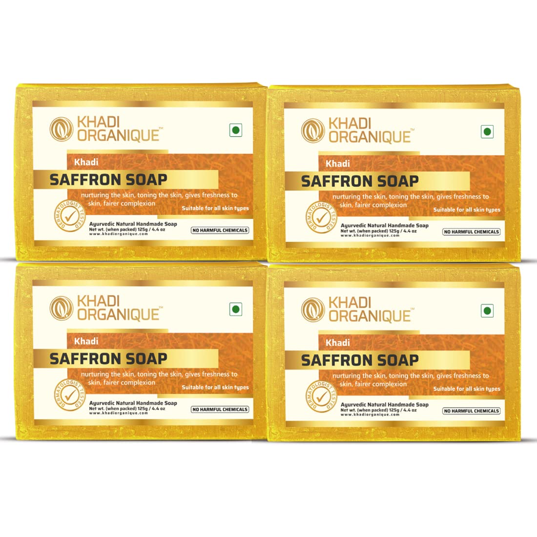Khadi Organique Natural Herbal Saffron Soap Pack of 4