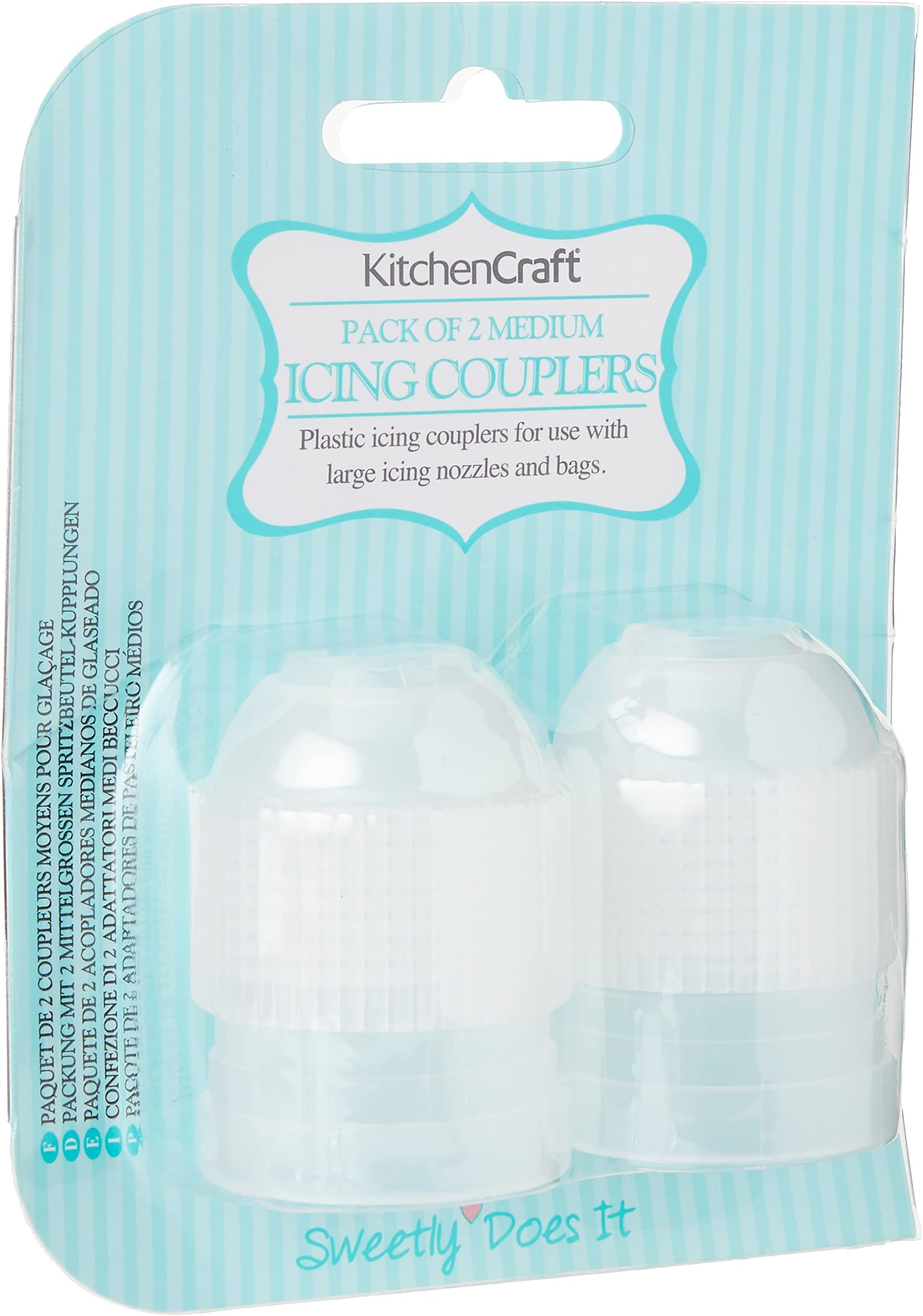 KitchenCraftSweetly Does It Icing Couplers, Plastic, Medium, Piping Bag Coupler Set, 2 Piece,Transparent