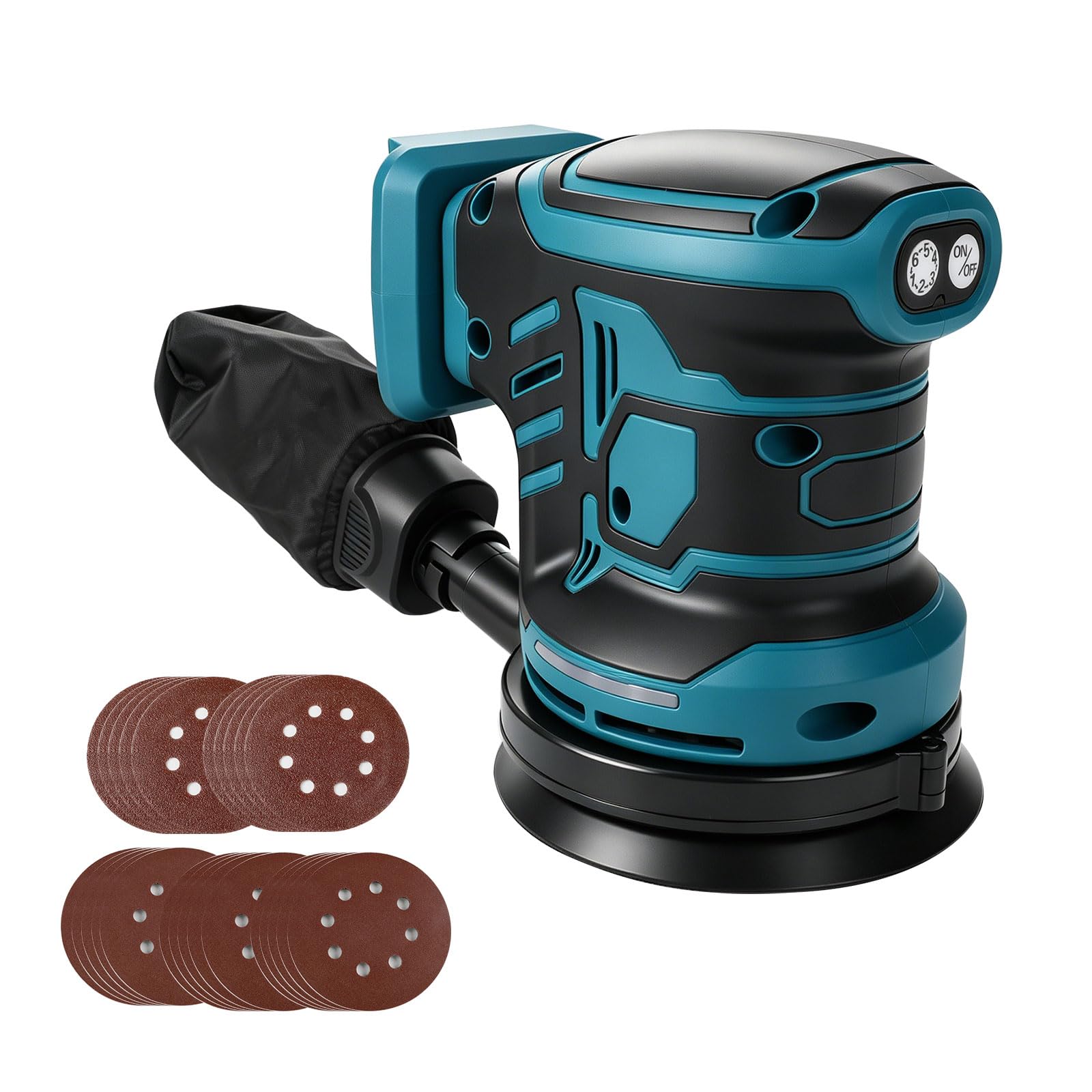 Lijadora orbital con batería para Makita 18 V, 125 mm, lijadora para madera con extracción de polvo, 25 papel de lija, 6 velocidades 21000 rpm, para lijado de carpintería (azul, para Makita)