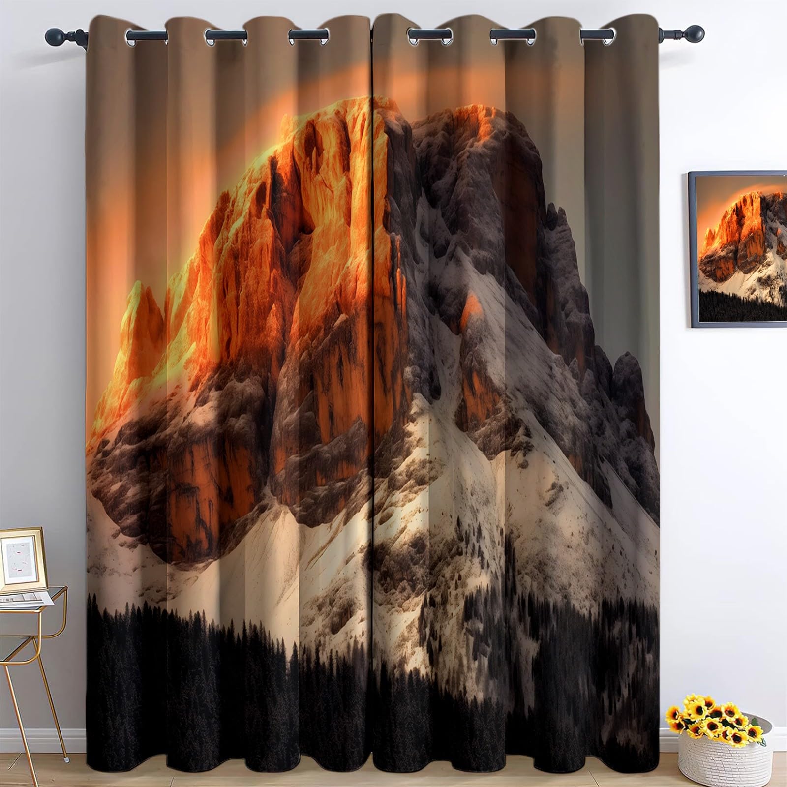 Rideaux occultants montagne gris L140xH175 cm pour chambre enfant