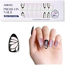 AIRSEE Cat Eye Press On Nails Almond - Purple Butterfly, Medium, Transparent Style, 30 Pcs in 15 Sizes, Easy Application, Reusable Fake Nails Kit with Accessories Included