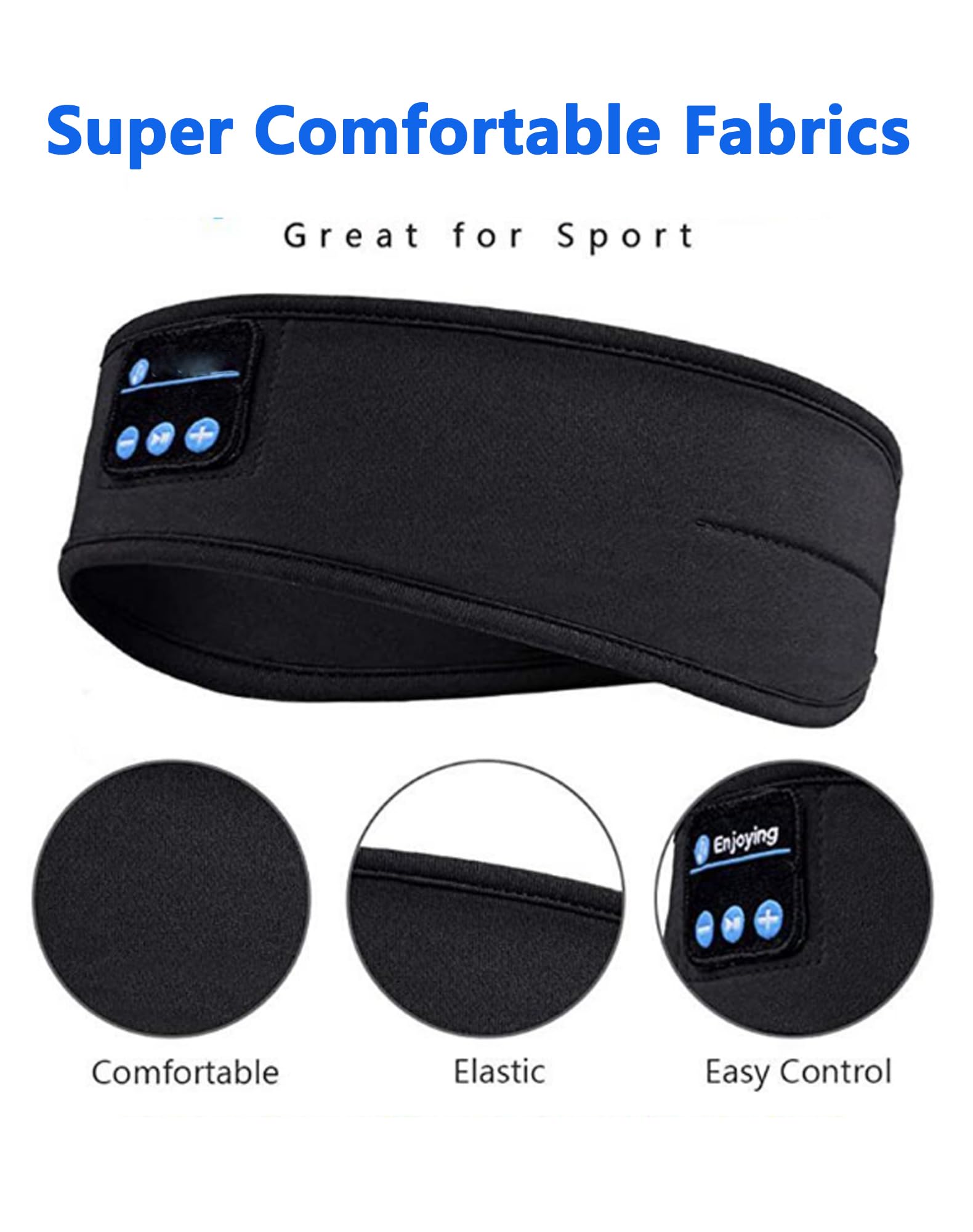 Ski Headband, Bluetooth Music Headband for Skiing, Soft, Helmet-Friendly Design, Wireless Headband Headphones with Built-In Speakers for Sleeping, Outdoor Sports (Black) — view 4