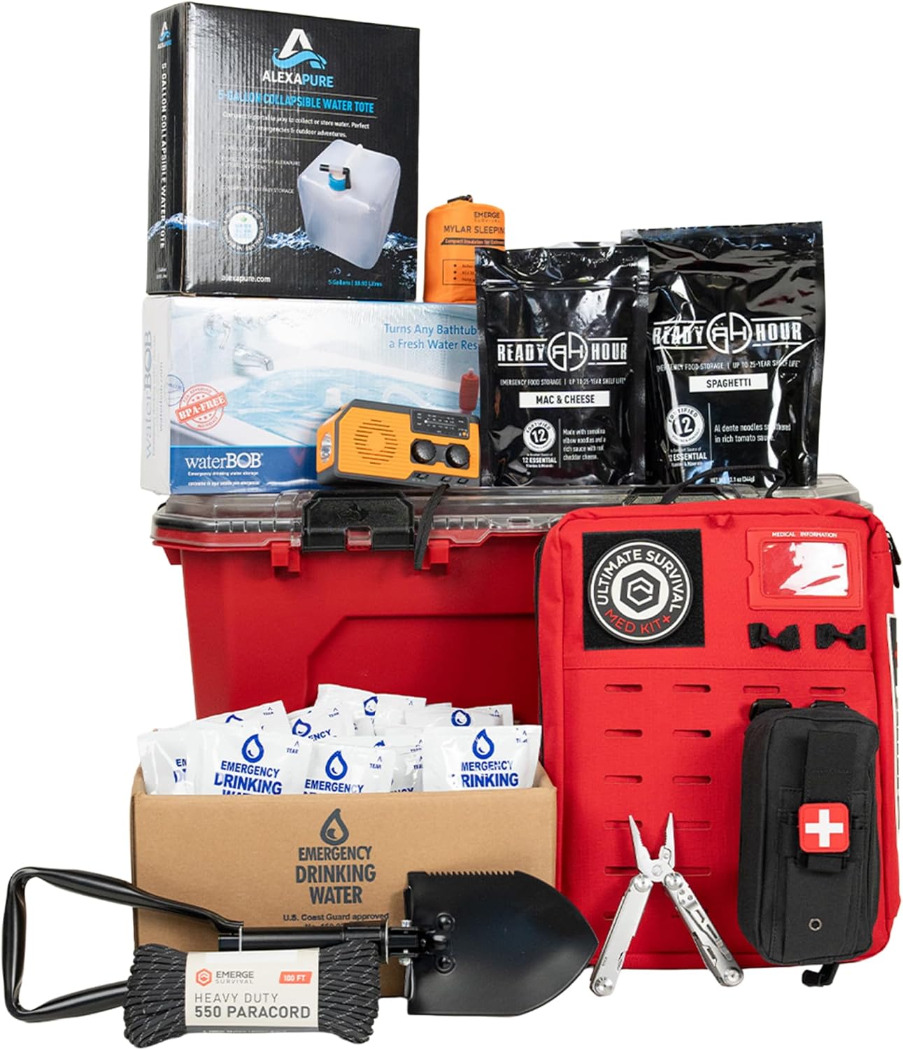 Emerge Survival Shelter in Place Kit – 2+ Week Emergency Home Preparedness System with Food, Water, Medical, Power & Hygiene Supplies, Waterproof Tote, Disaster Readiness for Families & Households