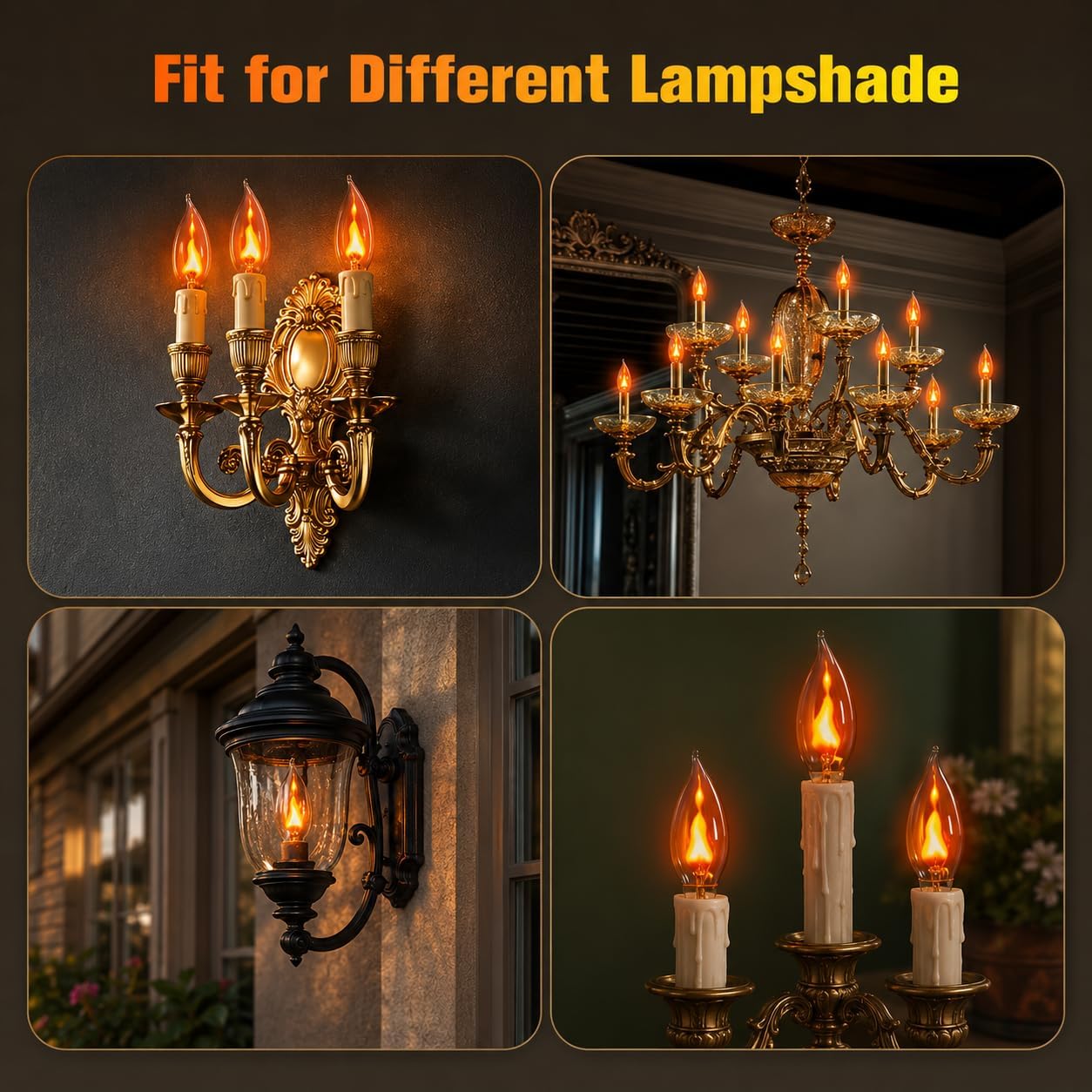 Hompavo Upgraded Flame Light Bulbs, E12 Candelabra Small Base, Clear Glass Flickering Fire Bulb for Halloween Christmas Party Porch Indoor & Outdoor Home Decoration, 6 Pack image 4