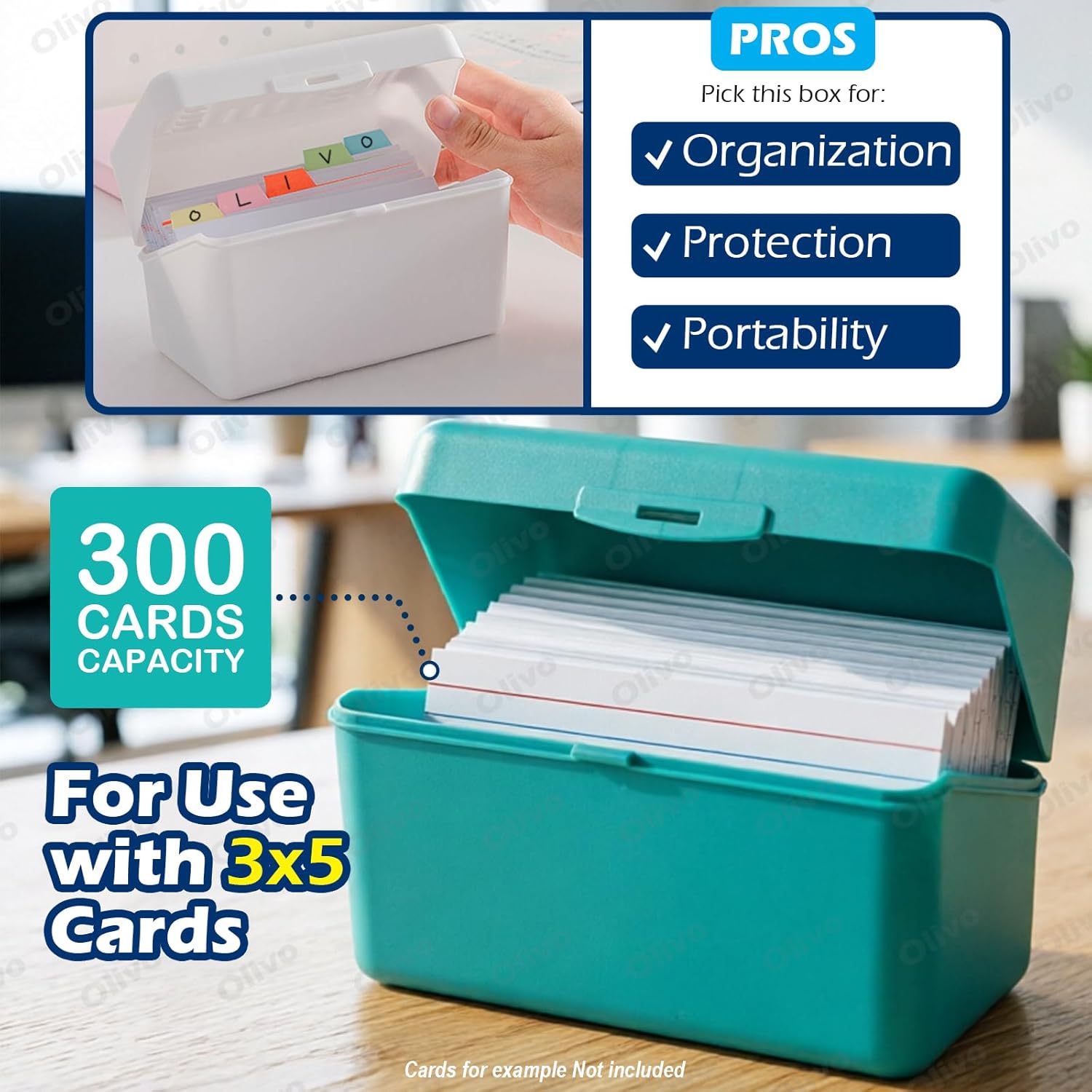 Olivo Index Card Holder Box 3x5 Flash Note Card Holder Storage File Box Organizer Case for 3"x5" Cards, 4 Colors Pack